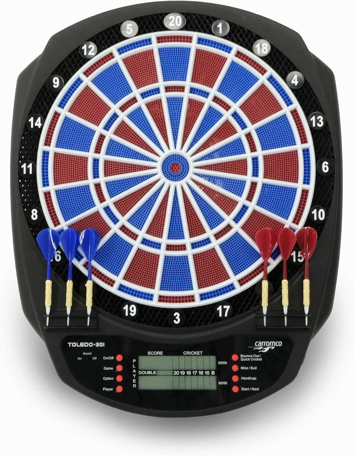 Carromco Zielscheibe TOLEDO-301 elektronisches Dartboard - Dartscheibe mit LCD Display, 43 Spiele & 320 Variationen