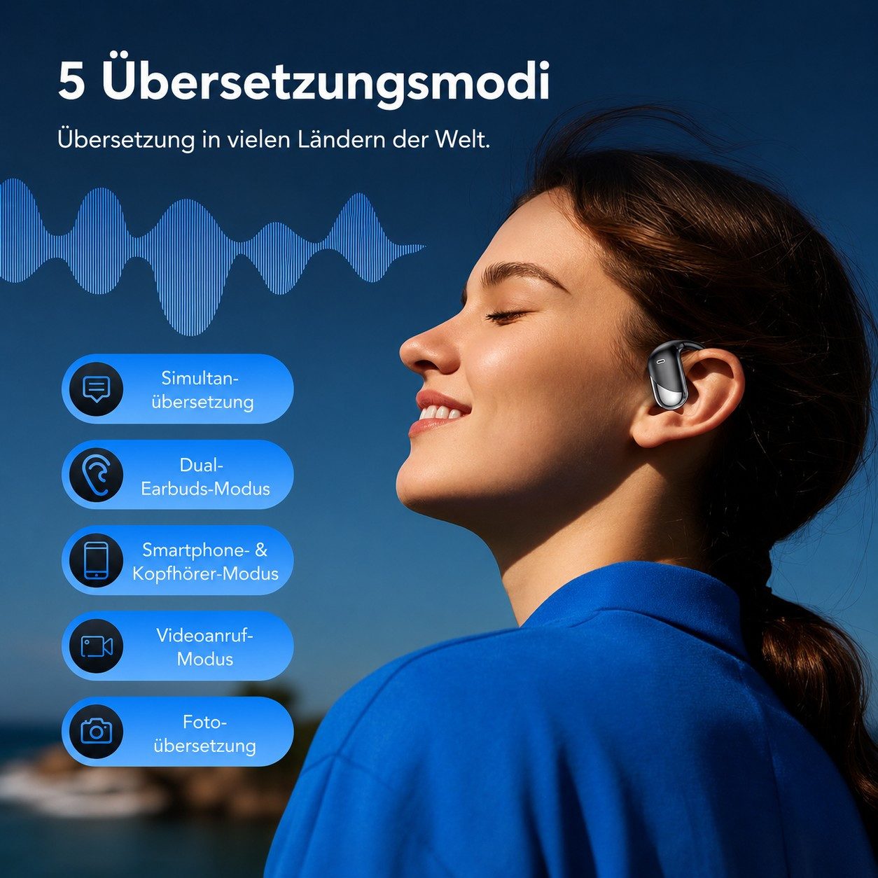 Futicare KI-Übersetzungskopfhörer mit GPT-Modell, Kopfhörer mit Übersetzung, Open-Ear-Kopfhörer (mit Echtzeitübersetzung, 198 Sprachen, ohne Abo, Bluetooth Kopfhörer für Reisen & Meetings)