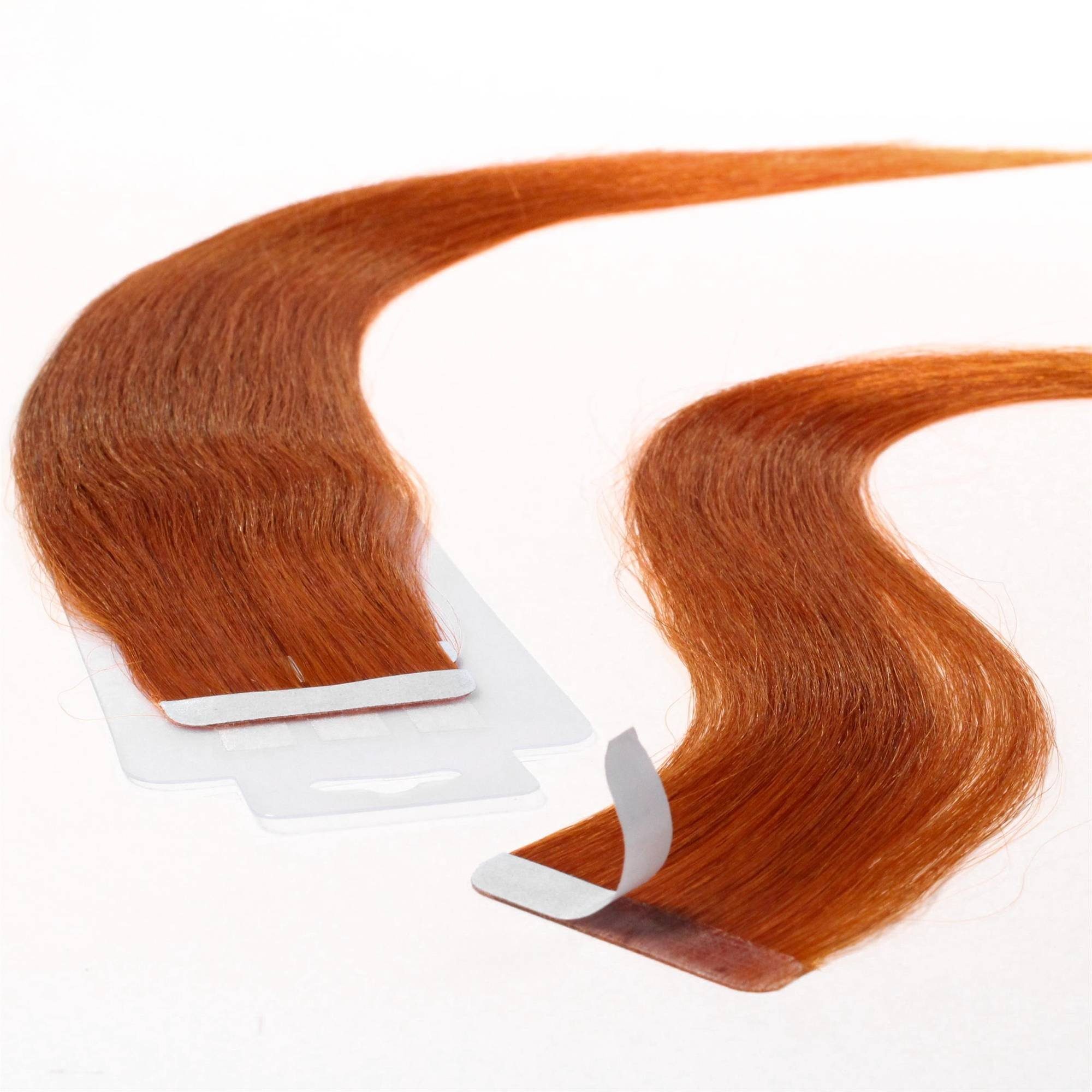 hair2heart Echthaar-Extension Tape Extensions glatt #8/43 Hellblond Rot-Gold 40cm | Haarverlängerungen