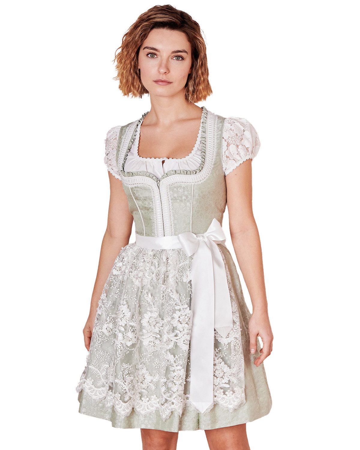 Krüger Madl Dirndl 'Zephyra' mit Spitzenschürze 414267, Hellgrün 50c