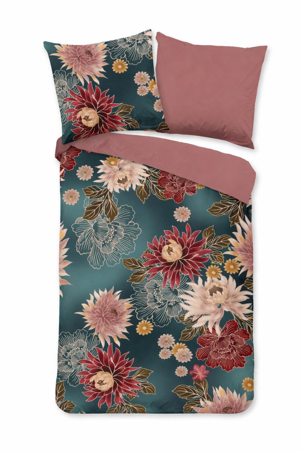soma Bettwäsche Blumen Microfaser Set 135x200 cm mit Kissenbezug 80x80 cm in Petrol, Microfaser, 2 teilig, Weich,Pflegeleicht&Hautsympathisch mikrofaser 135x200 set floral