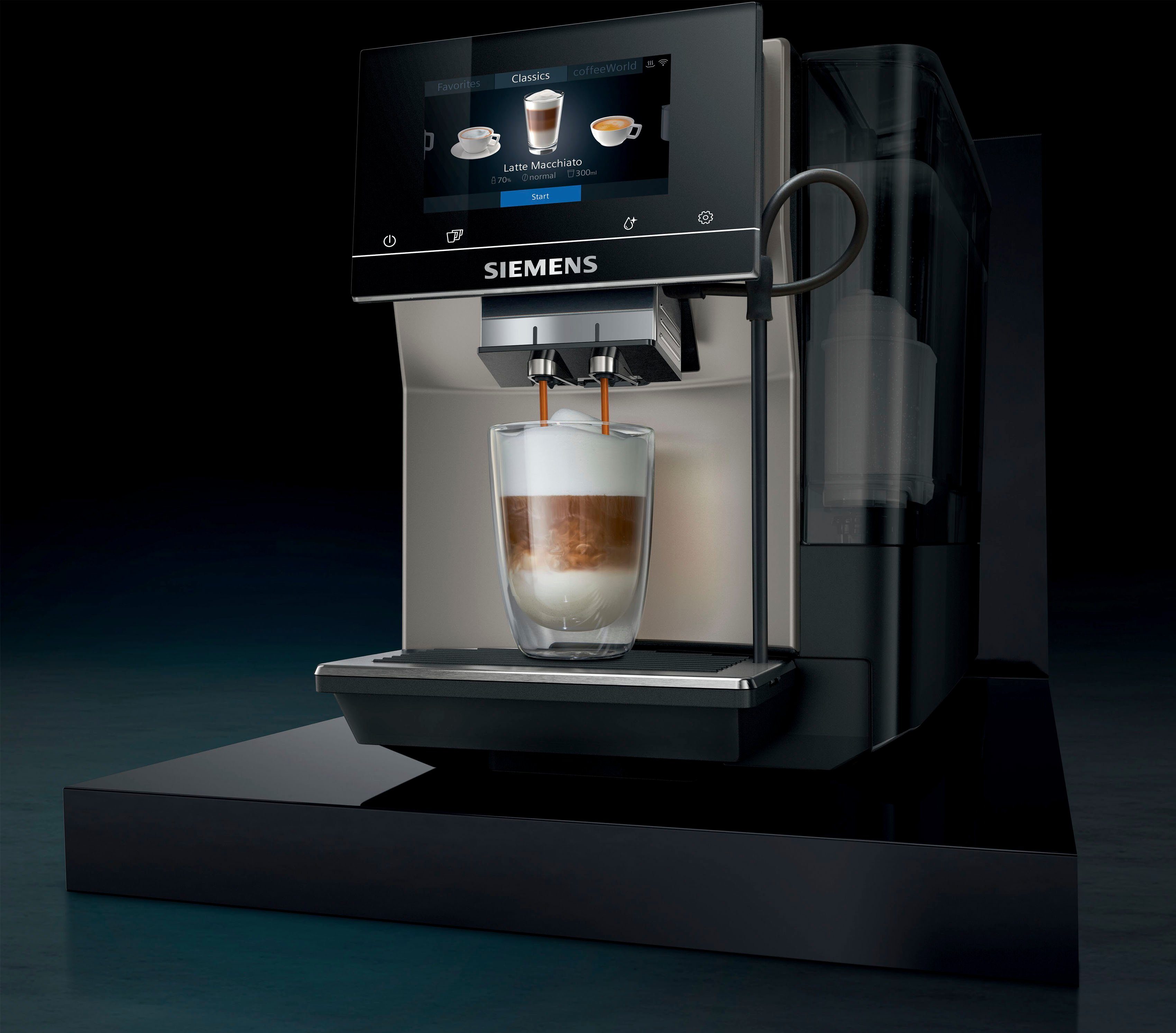 Kaffeevollautomat Full-Touch-Display, metallic EQ.700 Milchsystem-Reinigung bis 10 Profile silber speicherbar, Inox SIEMENS TP705D47,