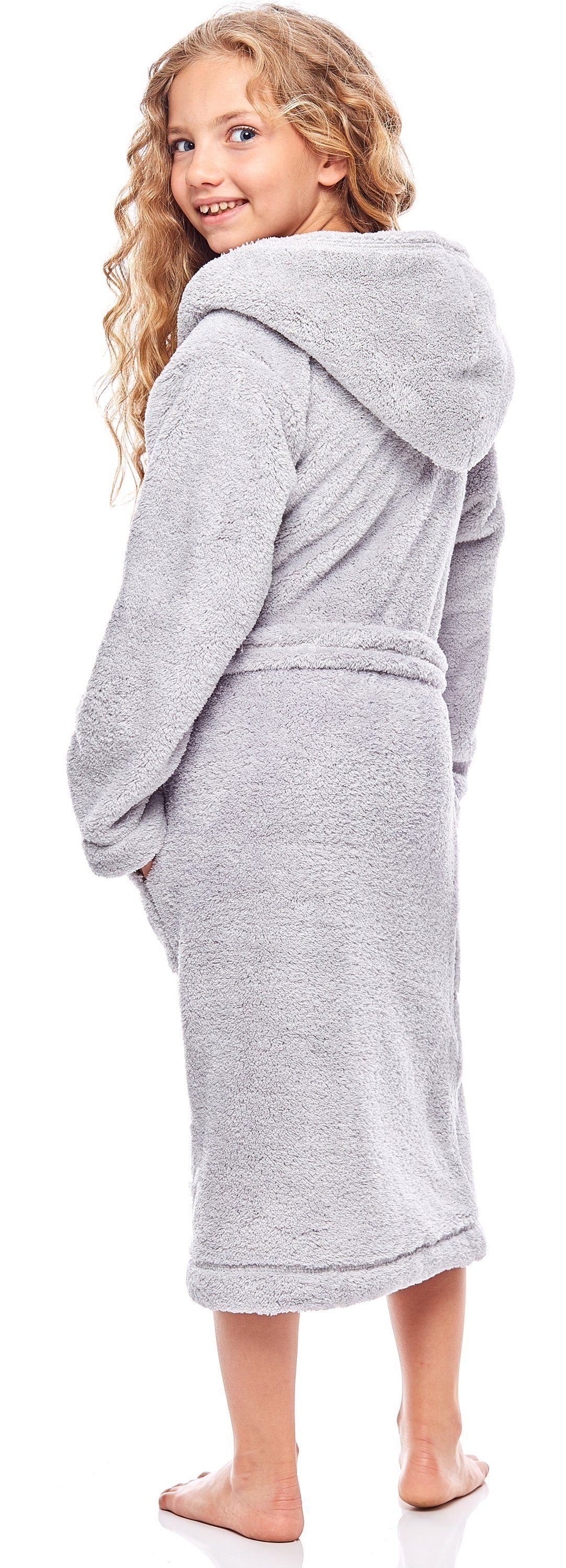 L&L Bademantel Mädchen & Jugend Bademantel mit Kapuze LL0016, 3/4, Polyester, Kapuze