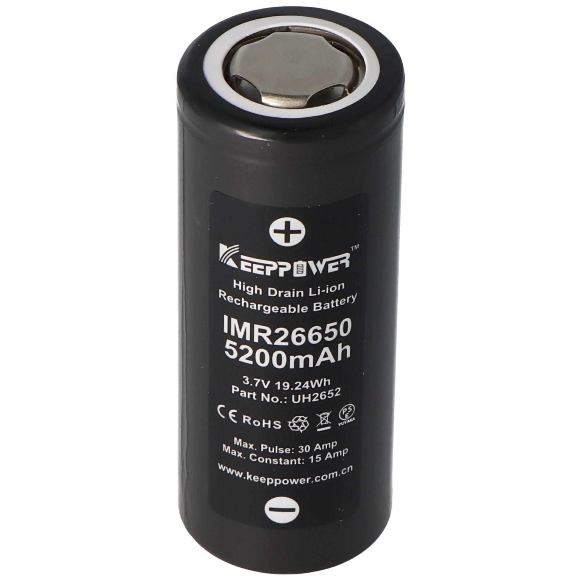 Keeppower Keeppower IMR26650 5200mAh, 15A, 3,6V - 3,7V Li-Ion-Akku, 67,2 x 26,5 Akku 5200 mAh (3,6 V)