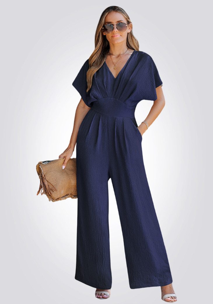 Cupshe Jumpsuit V-Ausschnitt Fledermausärmel weites Bein