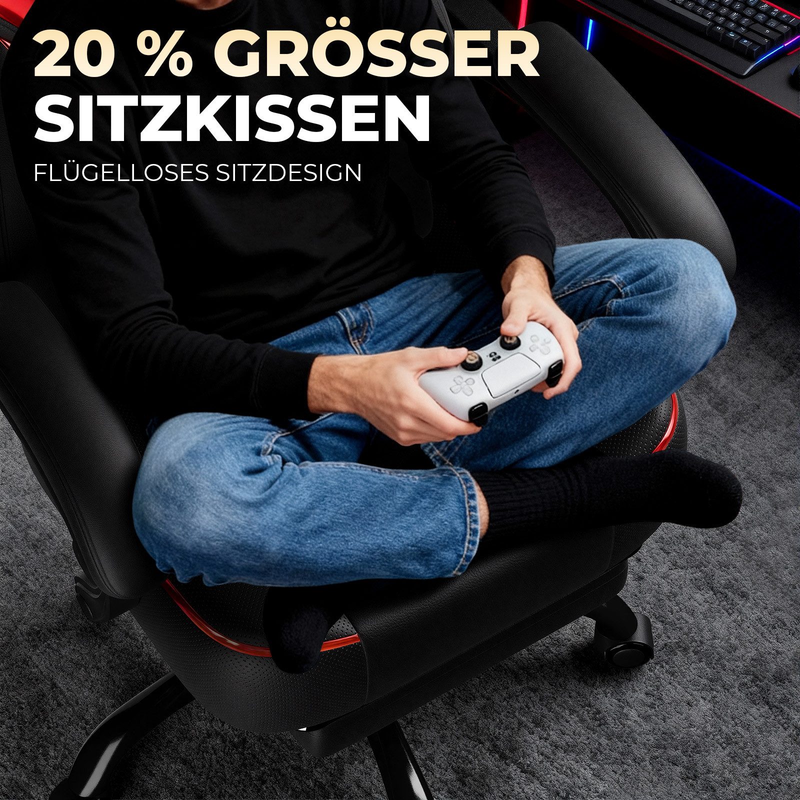 GTPLAYER Gaming-Stuhl Gamer Sessel Gamer Stuhl mit Fußstütze Lendenkissen Kopfstütze, Verstellbaren Armlehnen mit Fußstütze Gamingstuhl 150 Kg Drehbarer