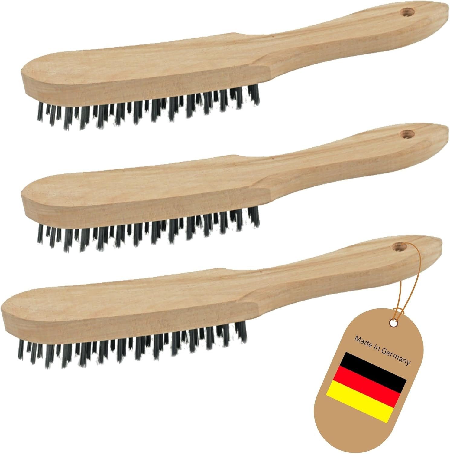 Novatool Reinigungsbürste 19770-3x, 3X Drahtbürsten I 5-reihig I 27 cm lang I mit Holzgriff I Bremssattelb