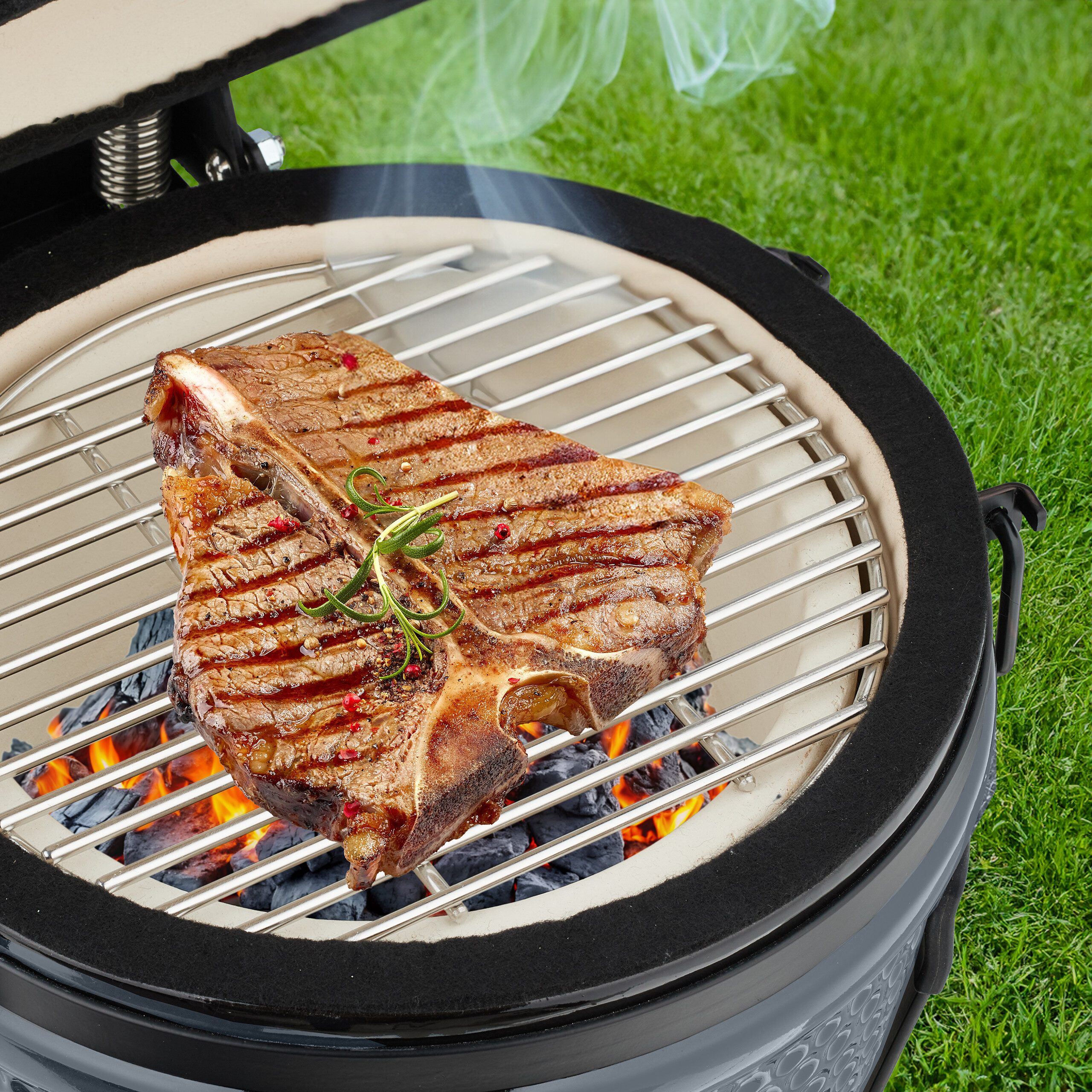 relaxdays Keramikgrill Kamado Grill aus Keramik, grau