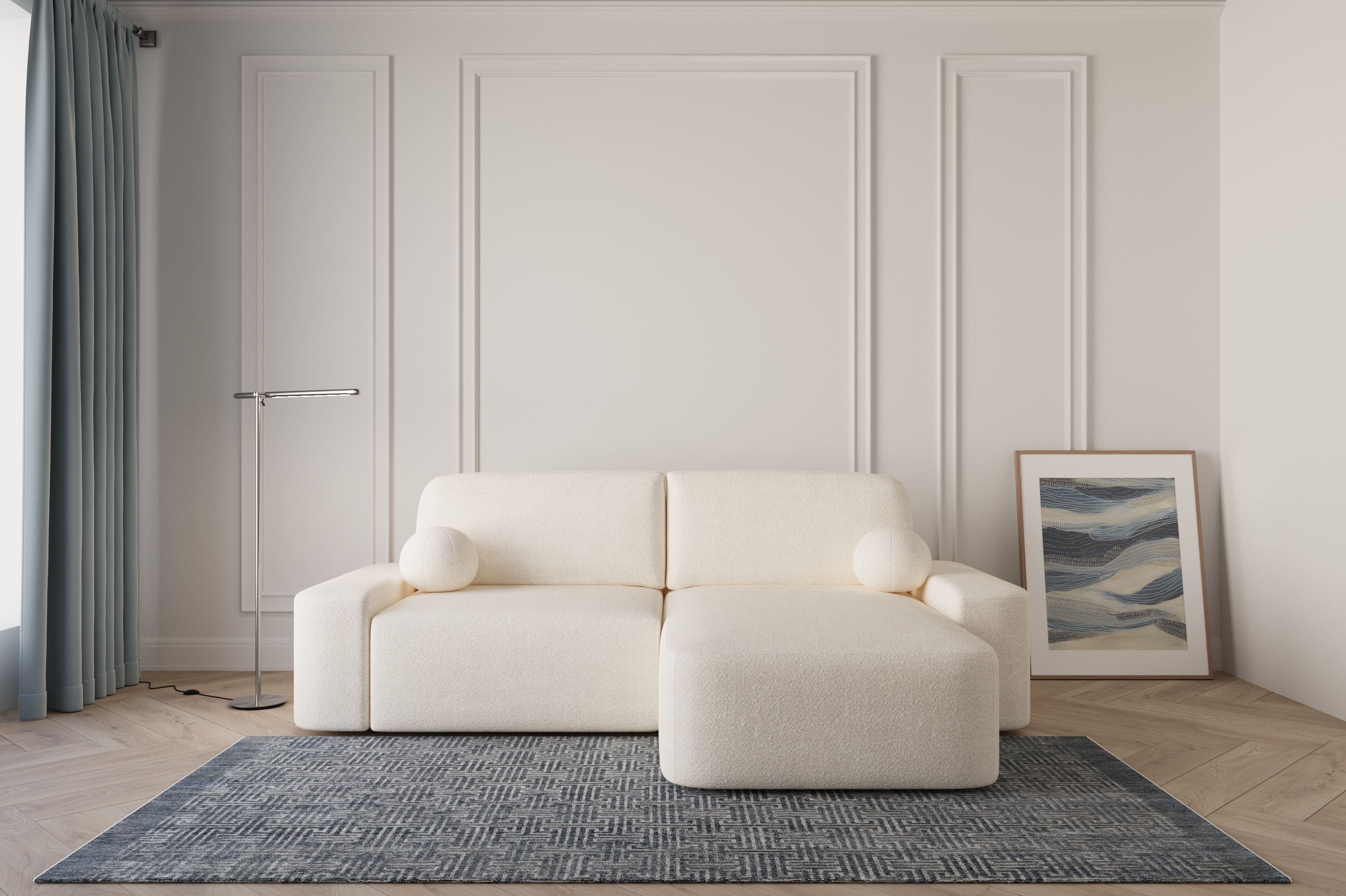 MOEBLO Ecksofa Lisbon aus Bouclé, Ottomane günstig online kaufen