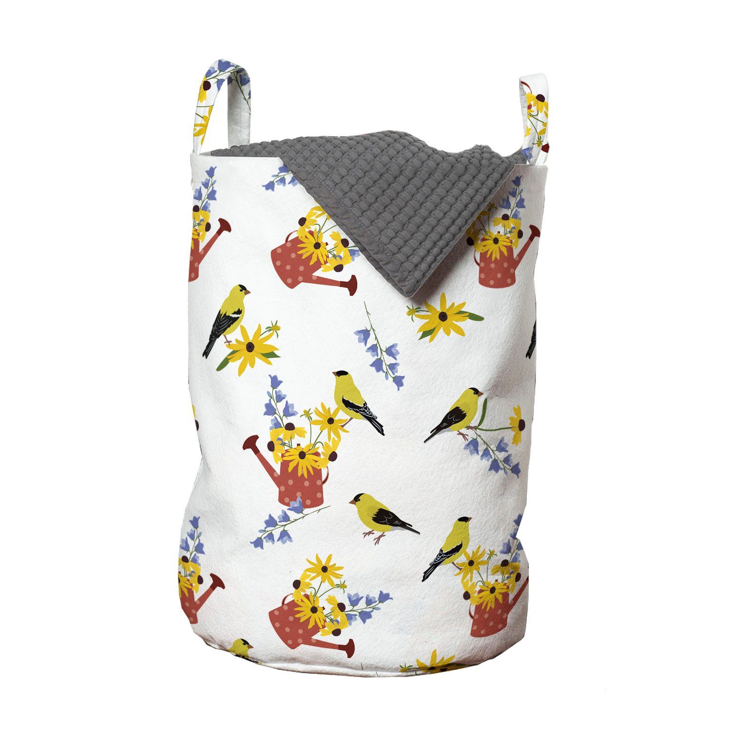 Abakuhaus Wäschesäckchen Wäschekorb mit Griffen Kordelzugverschluss für Waschsalons, Blumen Gießkannen mit Vögeln