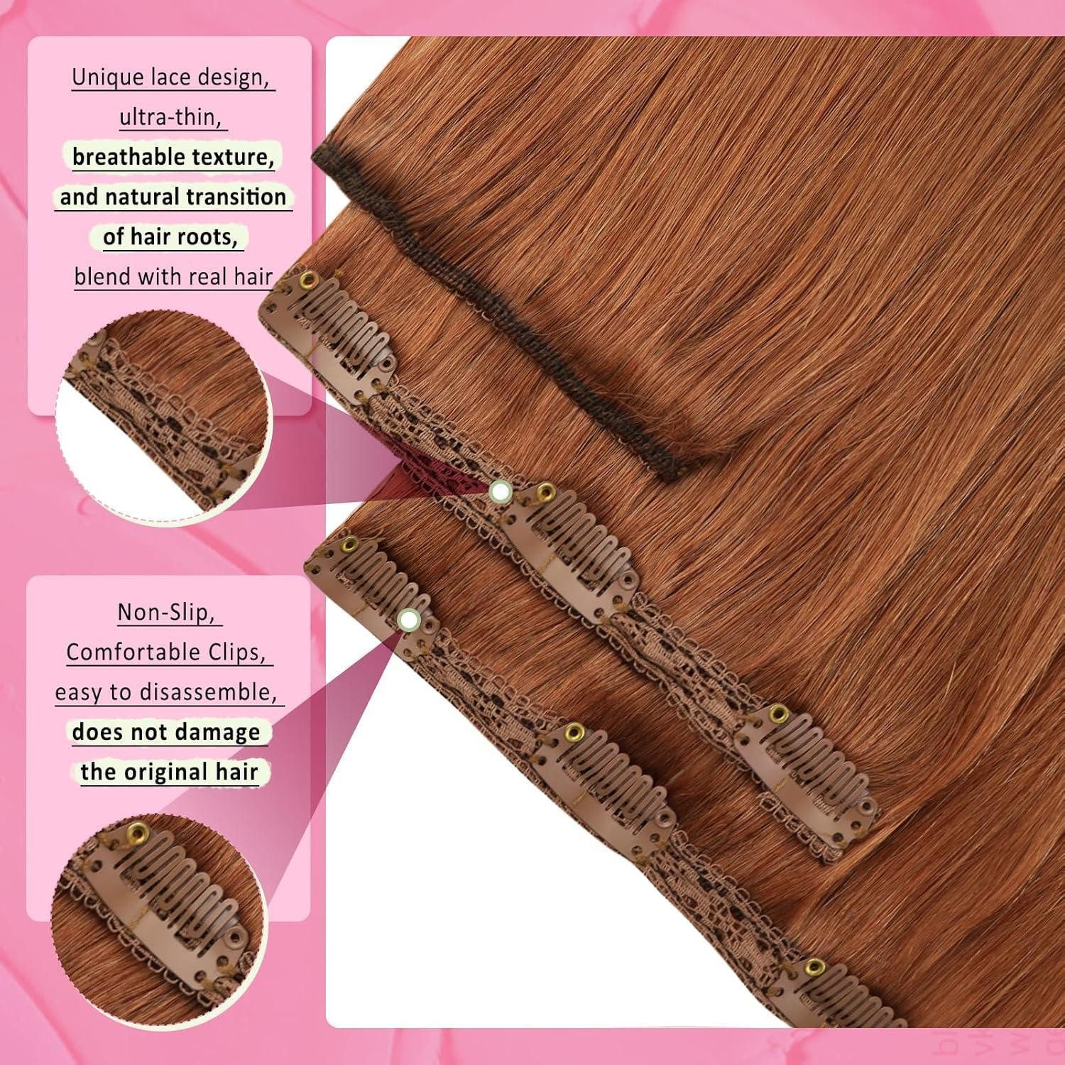 LuxusKollektion Echthaar-Extension Extensions Echthaar Kupfer 7 Stück 1 Clip 4 #330 55 cm 120g