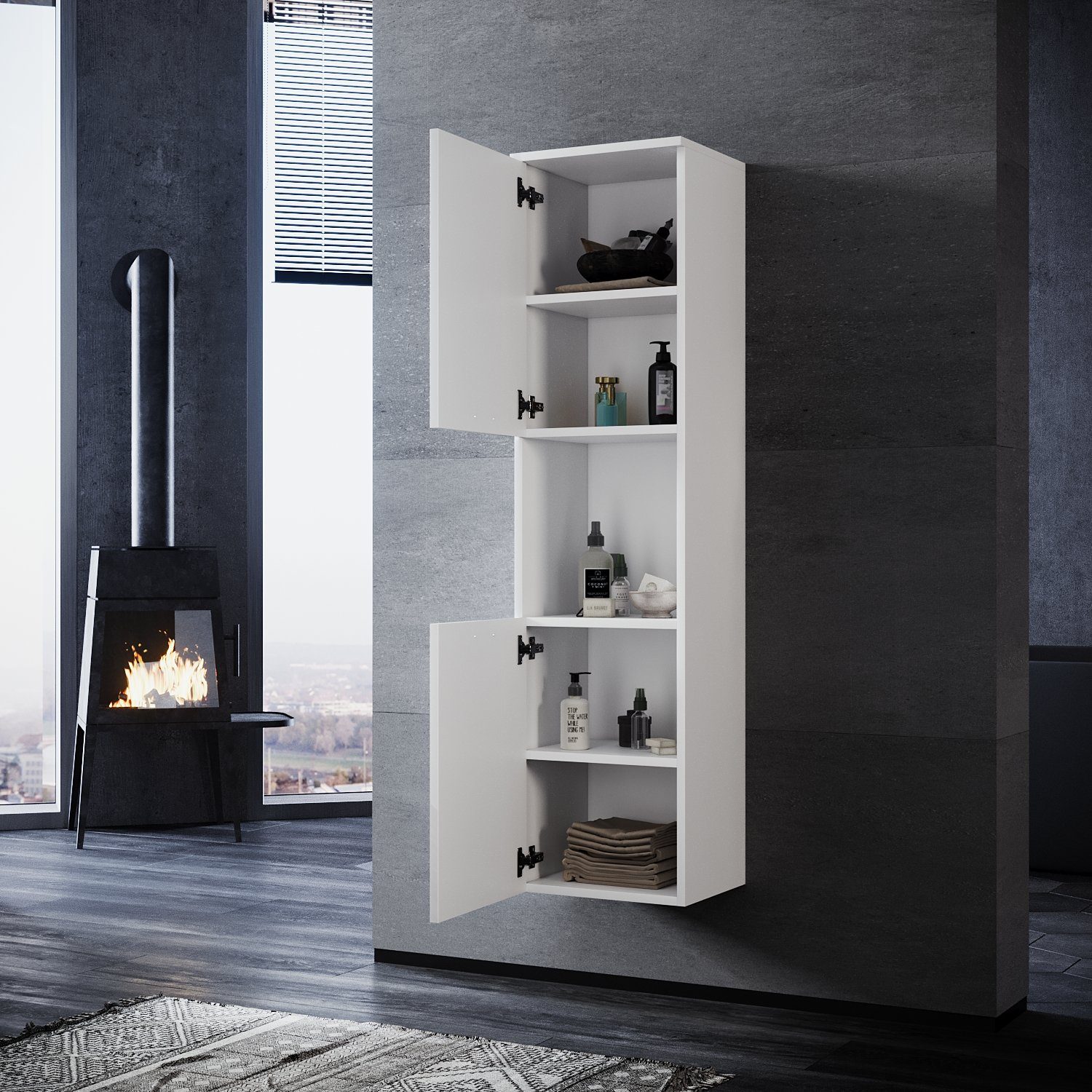 SONNI Hochschrank Wasserdichter Badezimmerschrank in Weiß, Hochschrank