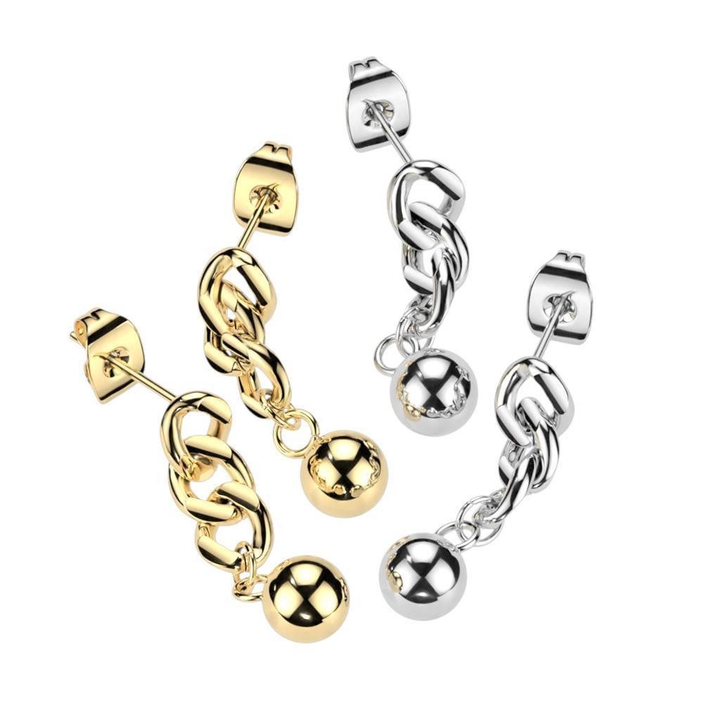 BUNGSA Ohrstecker-Set Gold - Ohrstecker mit Kettengliedern und Kugel aus Edelstahl Damen (1 Paar (2 Stück), 2-tlg), Ohrschmuck Ohrringe