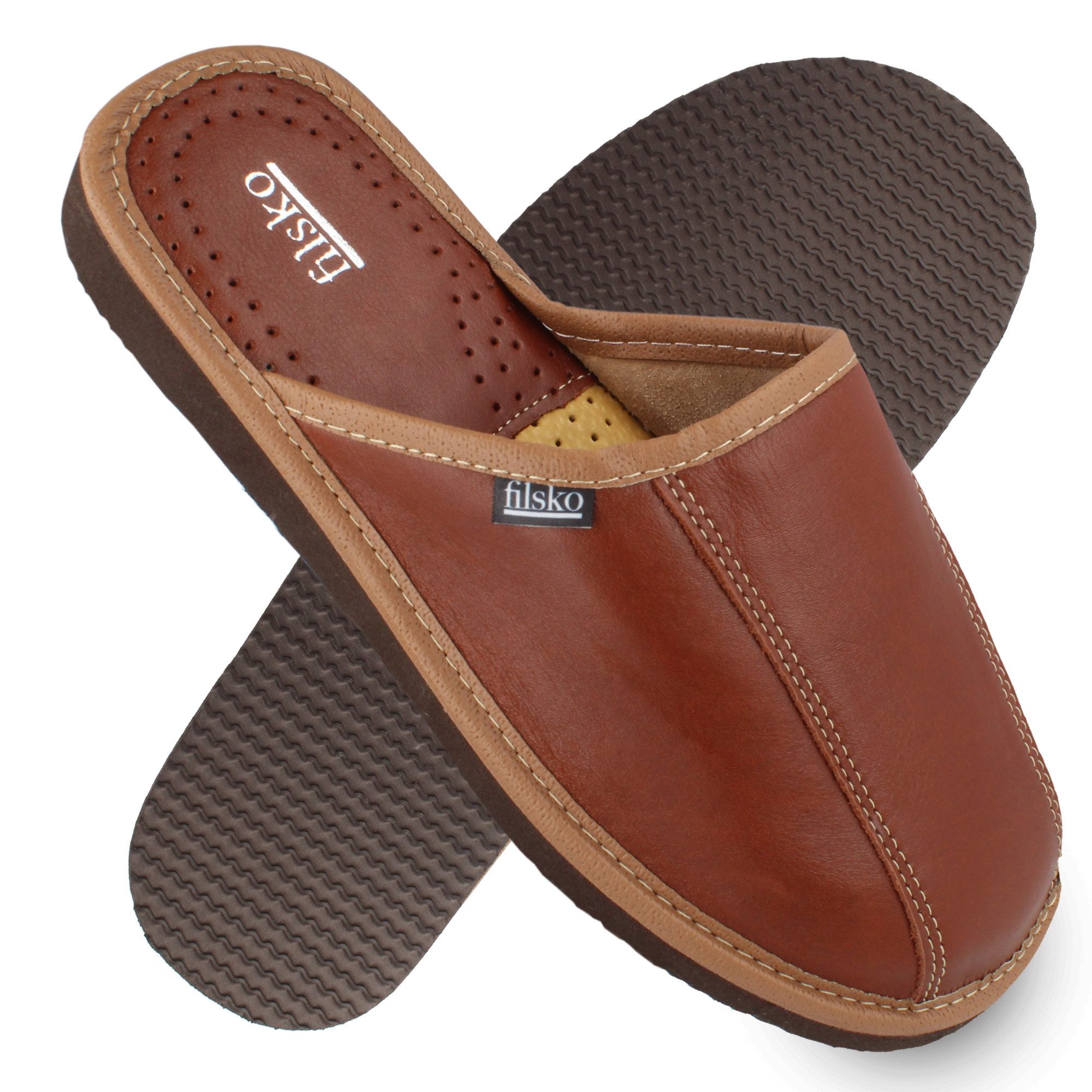 filsko Tarm Herren Leder Hausschuh (1 Paar, Obermaterial aus Leder) EVA-Sohle, Slip-On, Pantoffeln