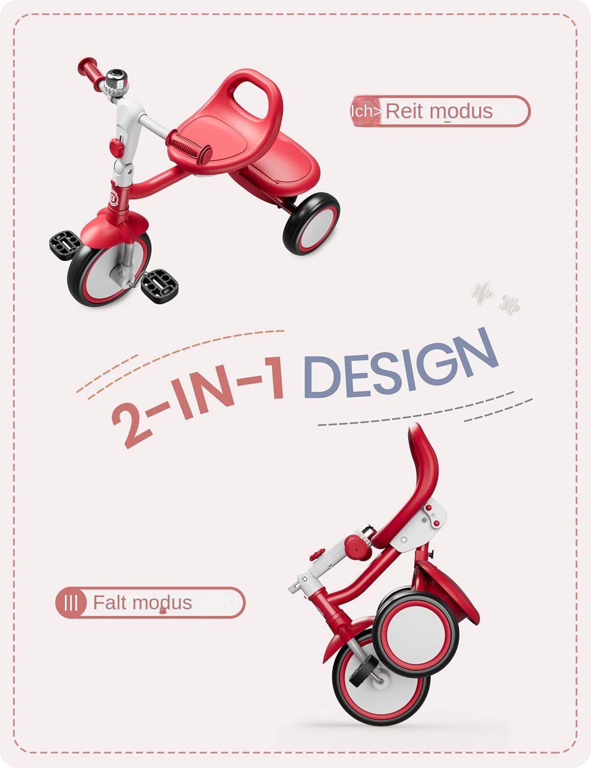 besrey Dreirad Dreirad Kinderdreirad Kinderfahrrad mit Spielkorb, Klingel, Mit Fahrradklingel und Korb, Kippfreies Design,Fahr- und Klappmodus