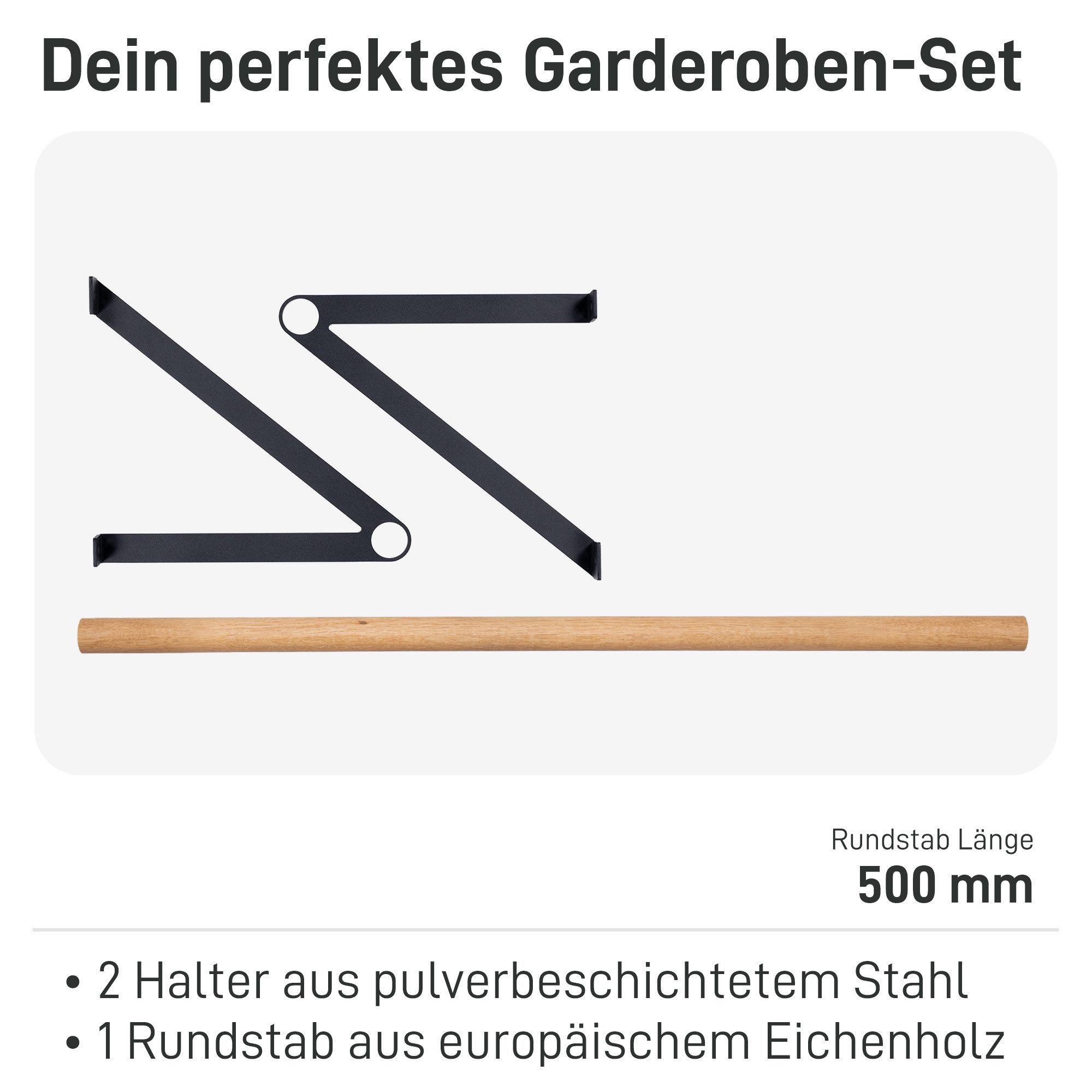 Natural Goods Berlin Garderobenleiste GARD REINICKENDORF, Halterung für Kleiderstange, Wandmontage, Wandgarderobe