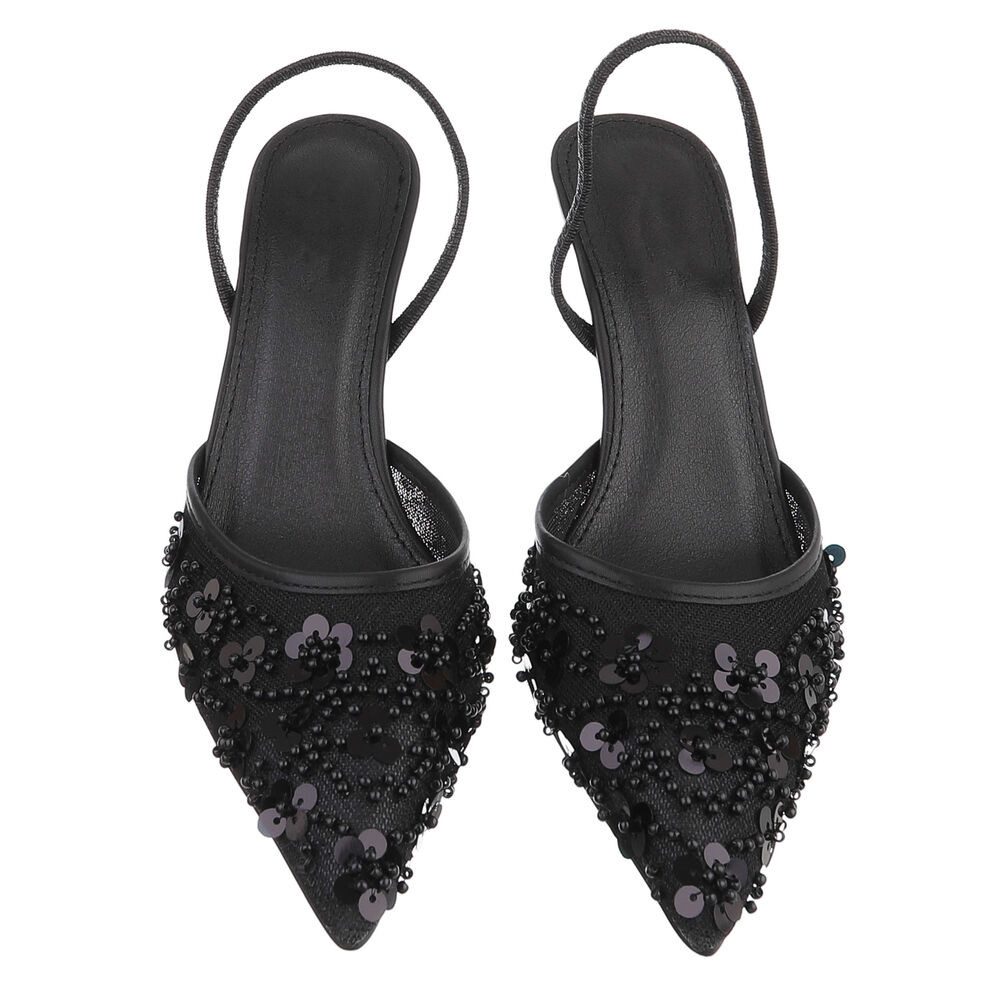 Ital-Design Damen Slingback-Pumps mit Blumenapplikation und Absatz Schnürpumps (92214458) Pfennig-/Stilettoabsatz Pumps in Schwarz – Bild 4 von 5