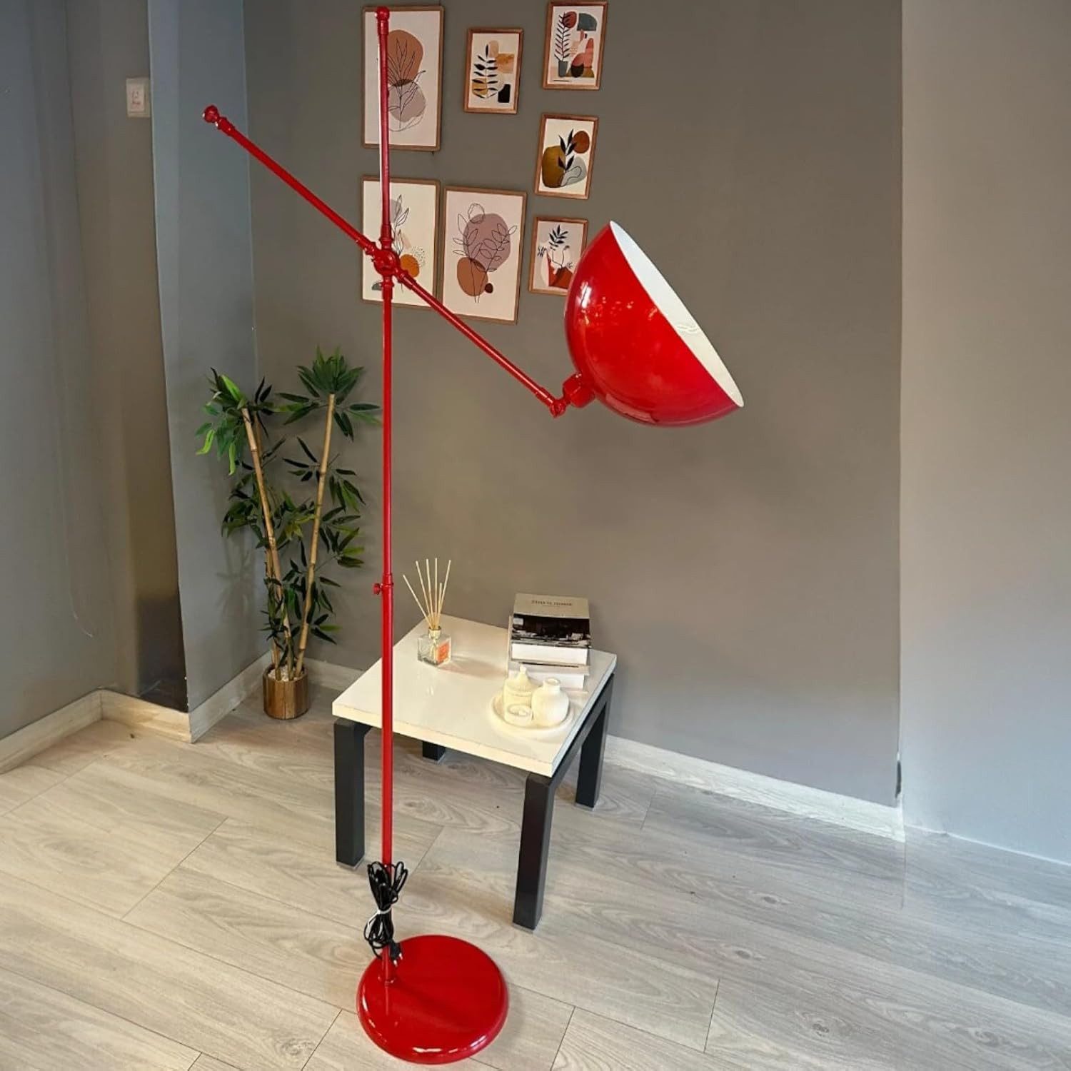 Bamyum Stehlampe Stehlampe aus Metall mit E27, verstellbarer Lampenschirm, ohne Leuchtmittel, E27, verstellbarer Lampenschirm, Stehluchte mit Ablage
