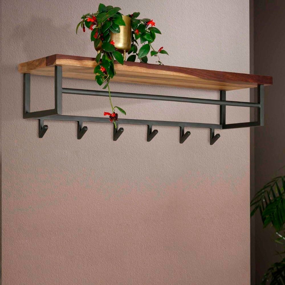 RINGO-Living Kleiderständer RINGO-Living Massivholz Garderobe Kala mit 6 Haken in Natur-dunkel