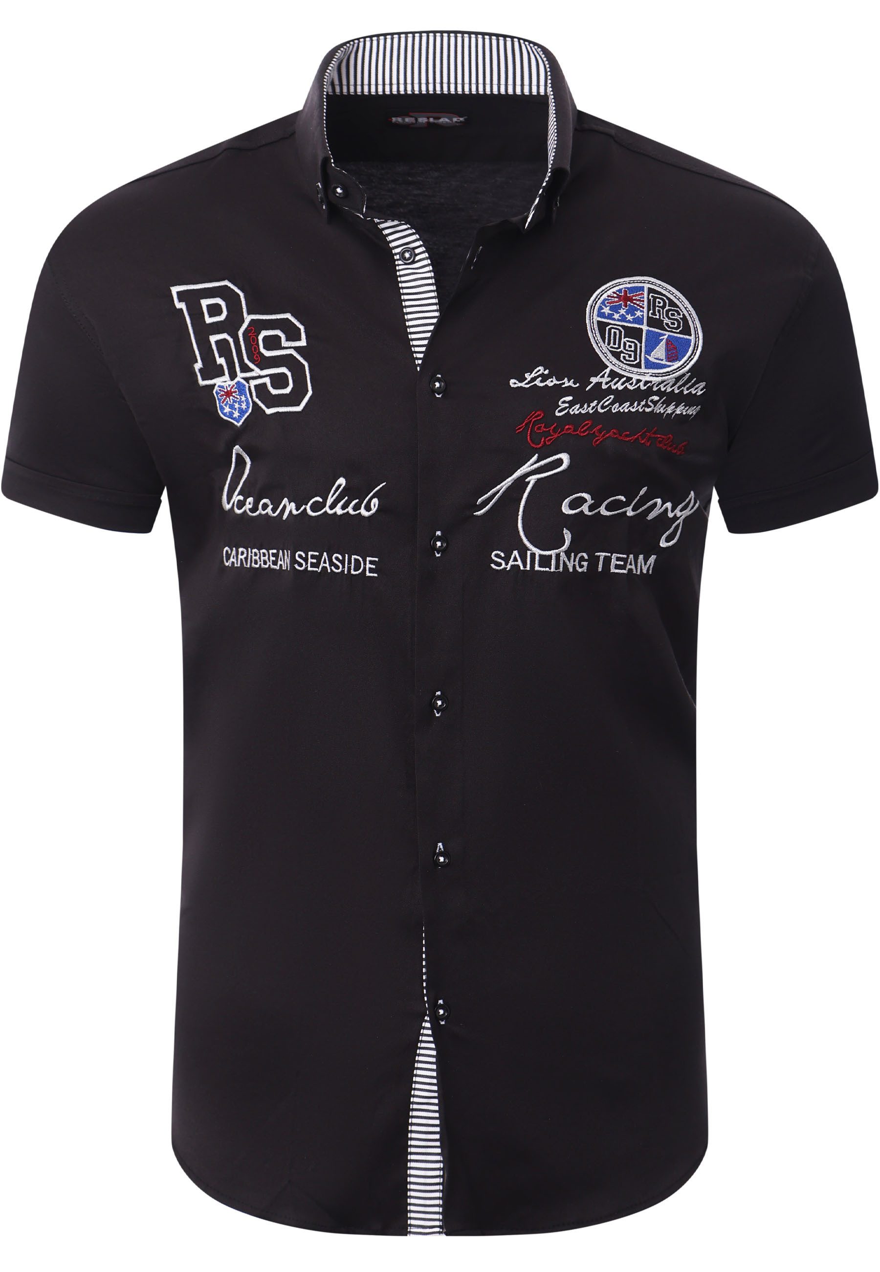 Reslad Kurzarmhemd Reslad Hemd Herren Kurzarm mit Stickerei RS-7073 (Kurzarmhemd) Freizeithemd Business Hemden Sommerhemd Bügelleicht