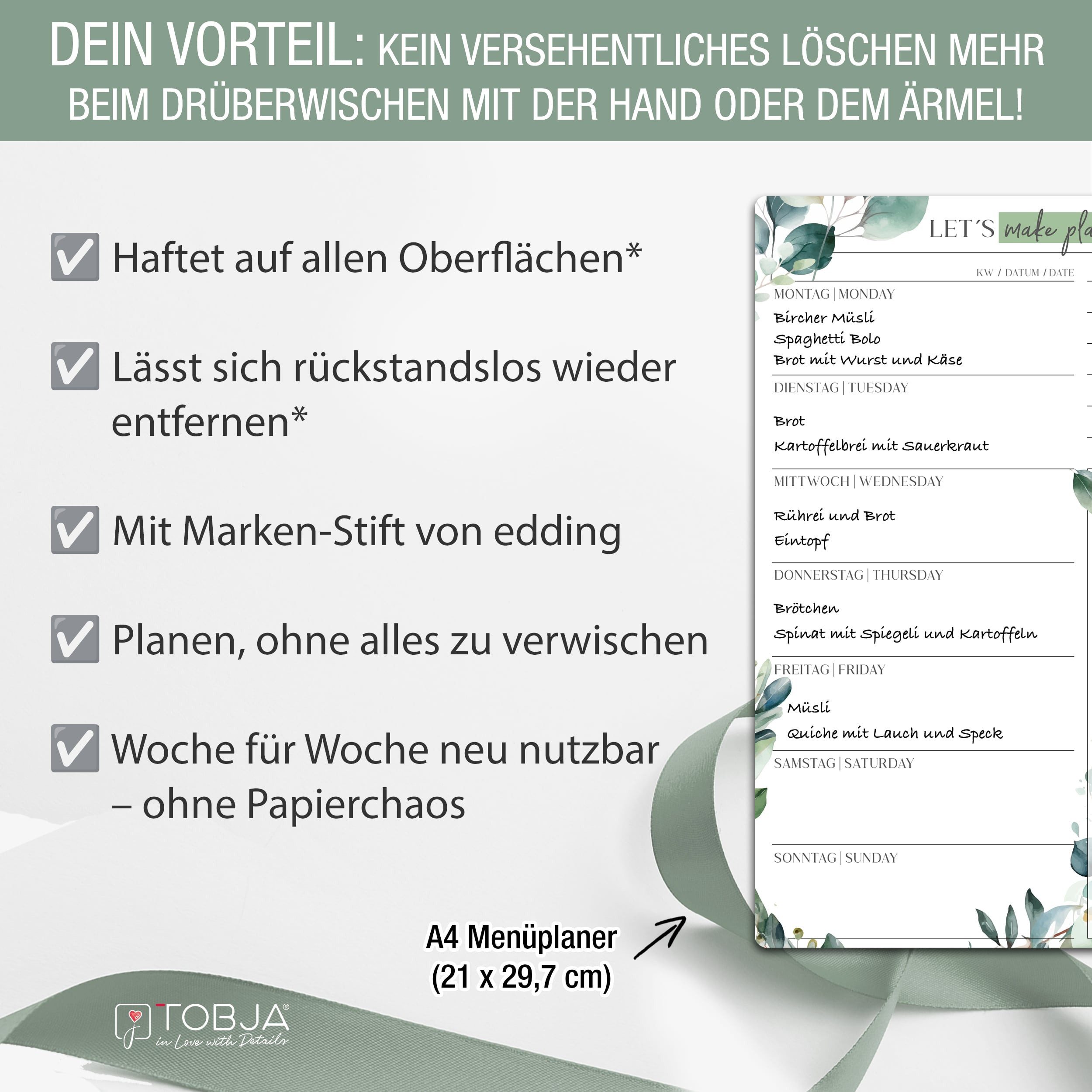 TOBJA Memoboard Menüplaner Woche, abwischbarer Wochenplaner inkl. Markensti günstig online kaufen