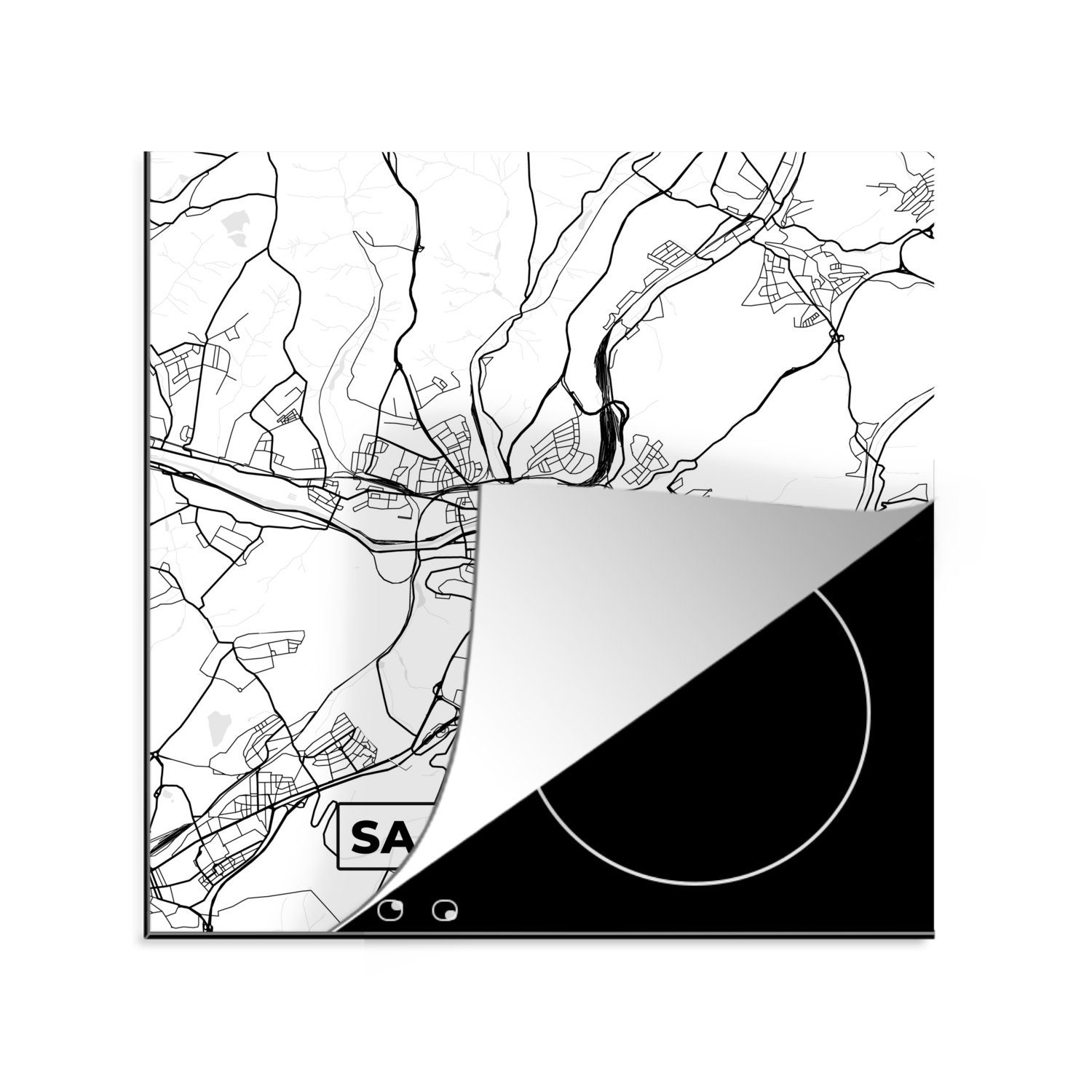 MuchoWow Herdblende-/Abdeckplatte Karte - Ceranfeldabdeckung, cm, tlg), Stadtplan, küche Vinyl, - 78x78 für - Arbeitsplatte Saarbrücken Karte (1