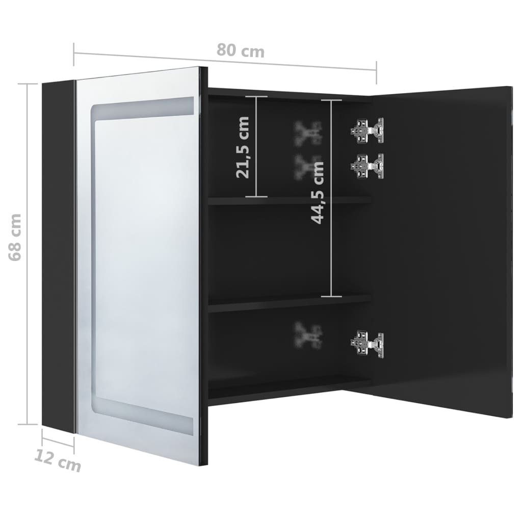 vidaXL Badezimmerspiegelschrank LED-Spiegelschrank fürs Bad Glänzend Hochglanz-Schwarz Schwarz 80x12x68 cm (1-St)