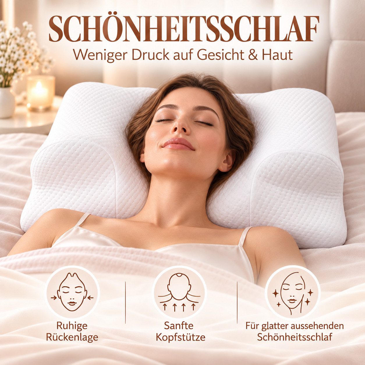 RelaxSleep Schlafkissen Anti-Falten Rückenschläferkissen Beauty Sleep Rückenschläfer Kissen