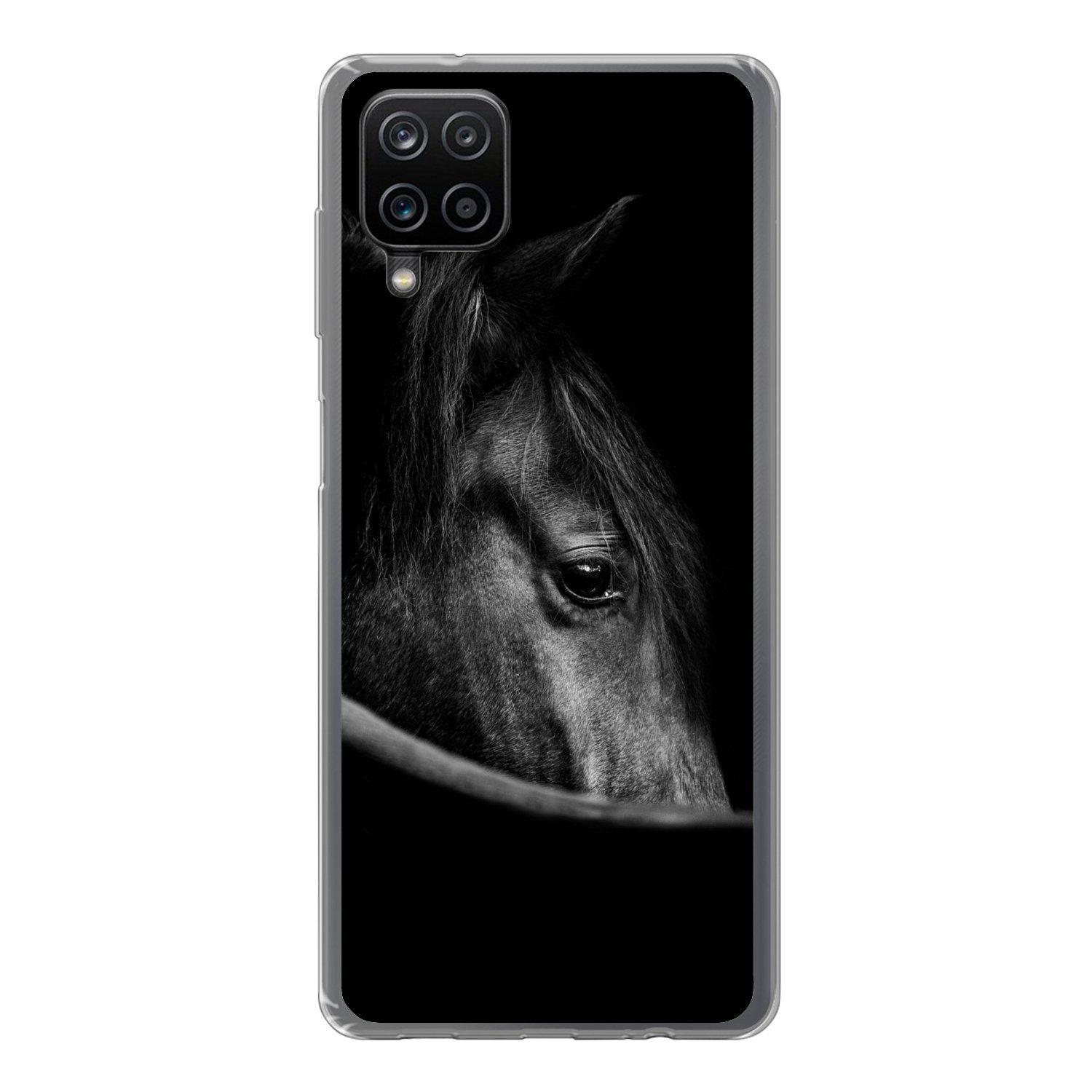 Handyhülle für Samsung Galaxy A12 Pferde - Porträt - Schwarz - Tiere