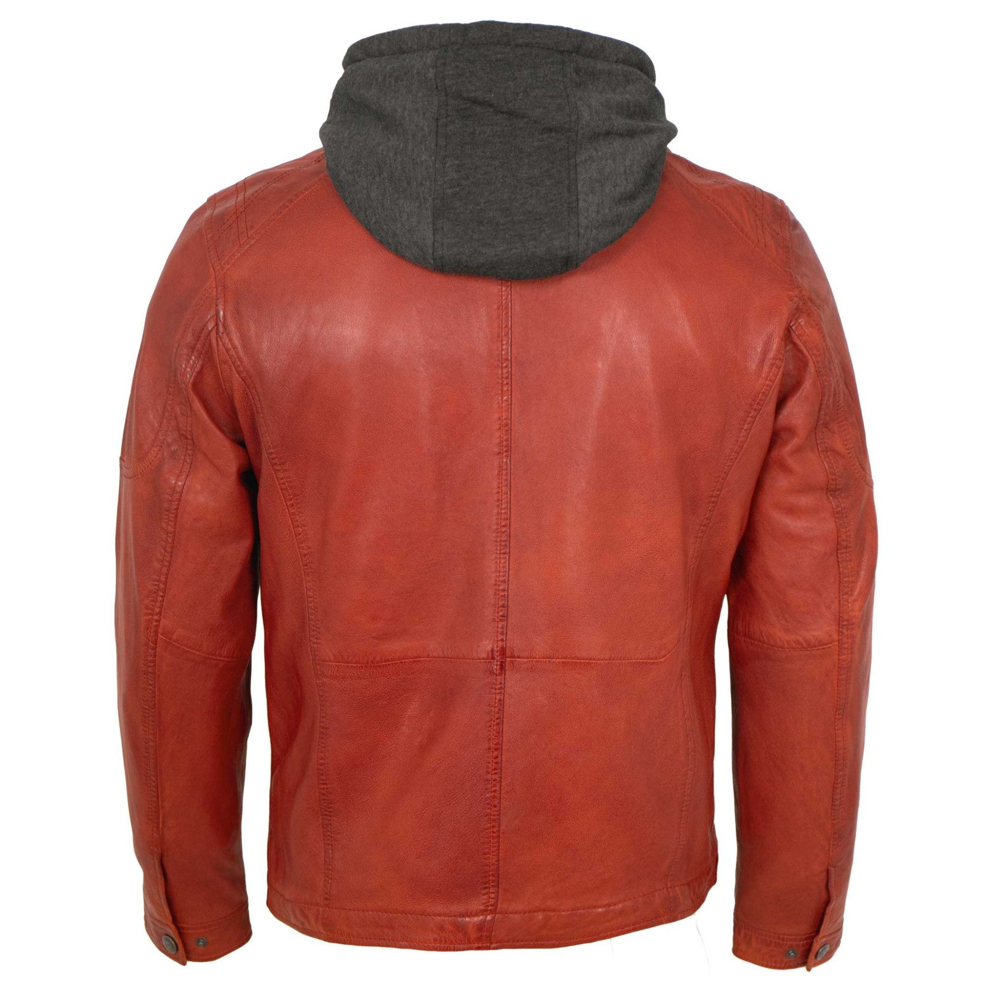 Jilani Lederjacke Ventura Jilani Collection - Herren Lederjacke Kapuze Lammnappa rot-orange