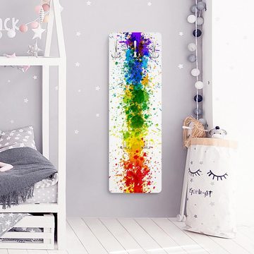 Bilderdepot24 Garderobenpaneel Design Abstrakt Muster Rainbow Splatter (ausgefallenes Flur Wandpaneel mit Garderobenhaken Kleiderhaken hängend), moderne Wandgarderobe - Flurgarderobe im schmalen Hakenpaneel Design