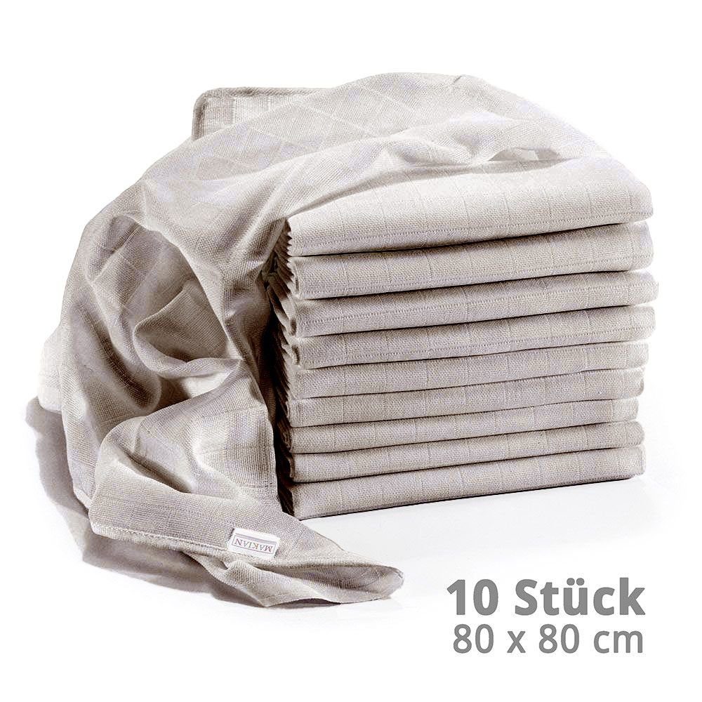 Makian Stoffwindeln Grau, Mullwindeln Mulltücher - 10er Pack 80 x 80 cm - Stoffwindeln