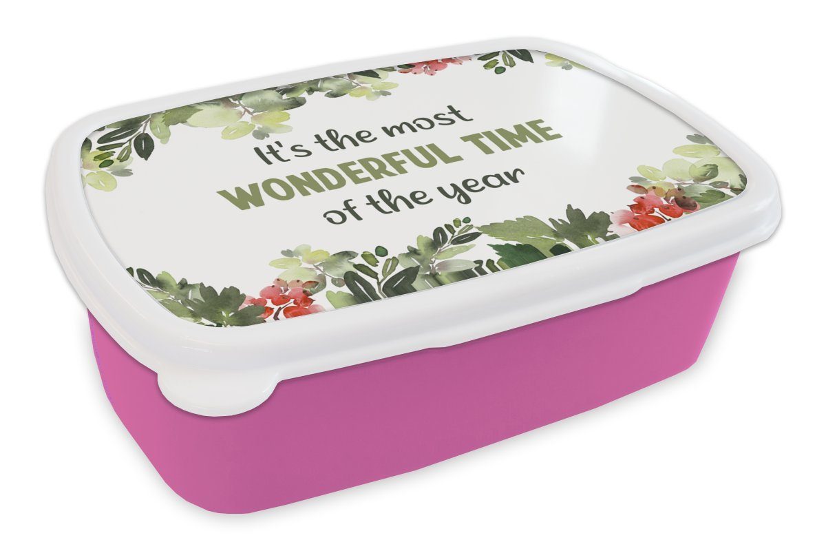 MuchoWow Lunchbox Weihnachten - Zitat - Aquarell, Kunststoff, (2-tlg), Brotbox für Erwachsene, Brotdose Kinder, Snackbox, Mädchen, Kunststoff rosa