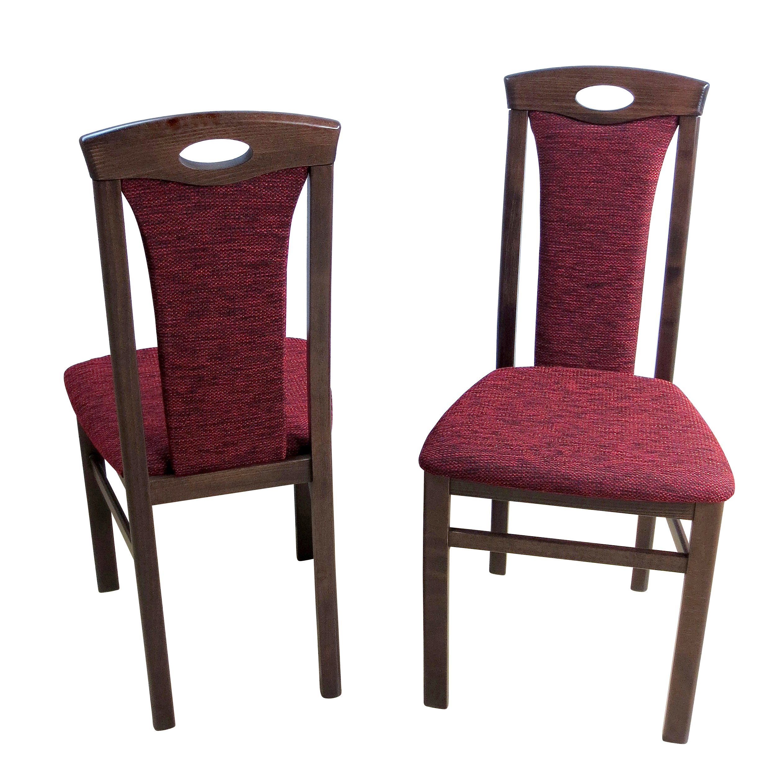 Essgruppe Nussbaum-NB/rot Stühlen 4 Auszugs-Esstisch 4 Esstisch 5-tlg., Stühlen), (Spar-Set, Bella, mit mit moebel-direkt-online