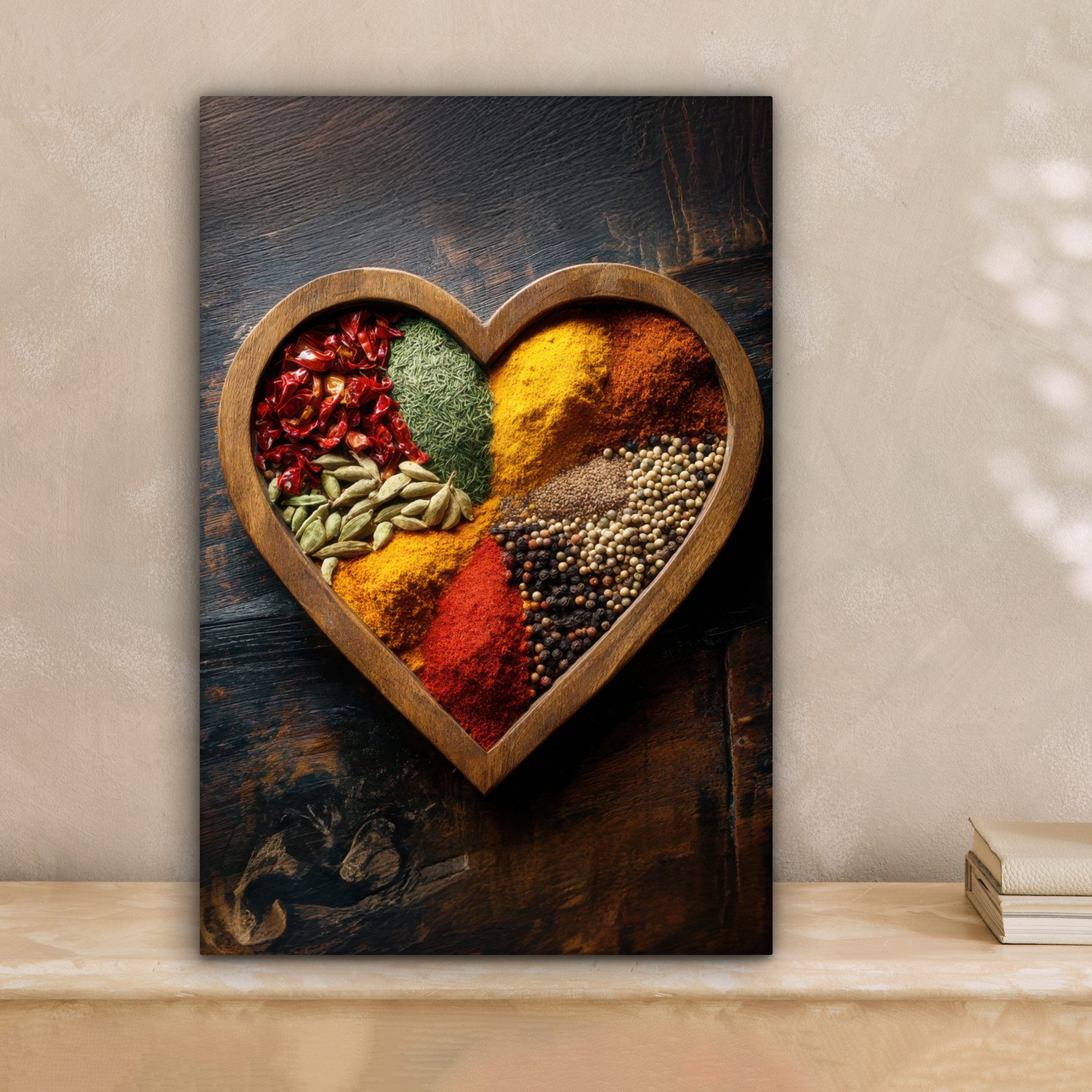 OneMillionCanvasses® Leinwandbild Hölzern - Herz - Bunt - Gewürze, Fotodruc günstig online kaufen