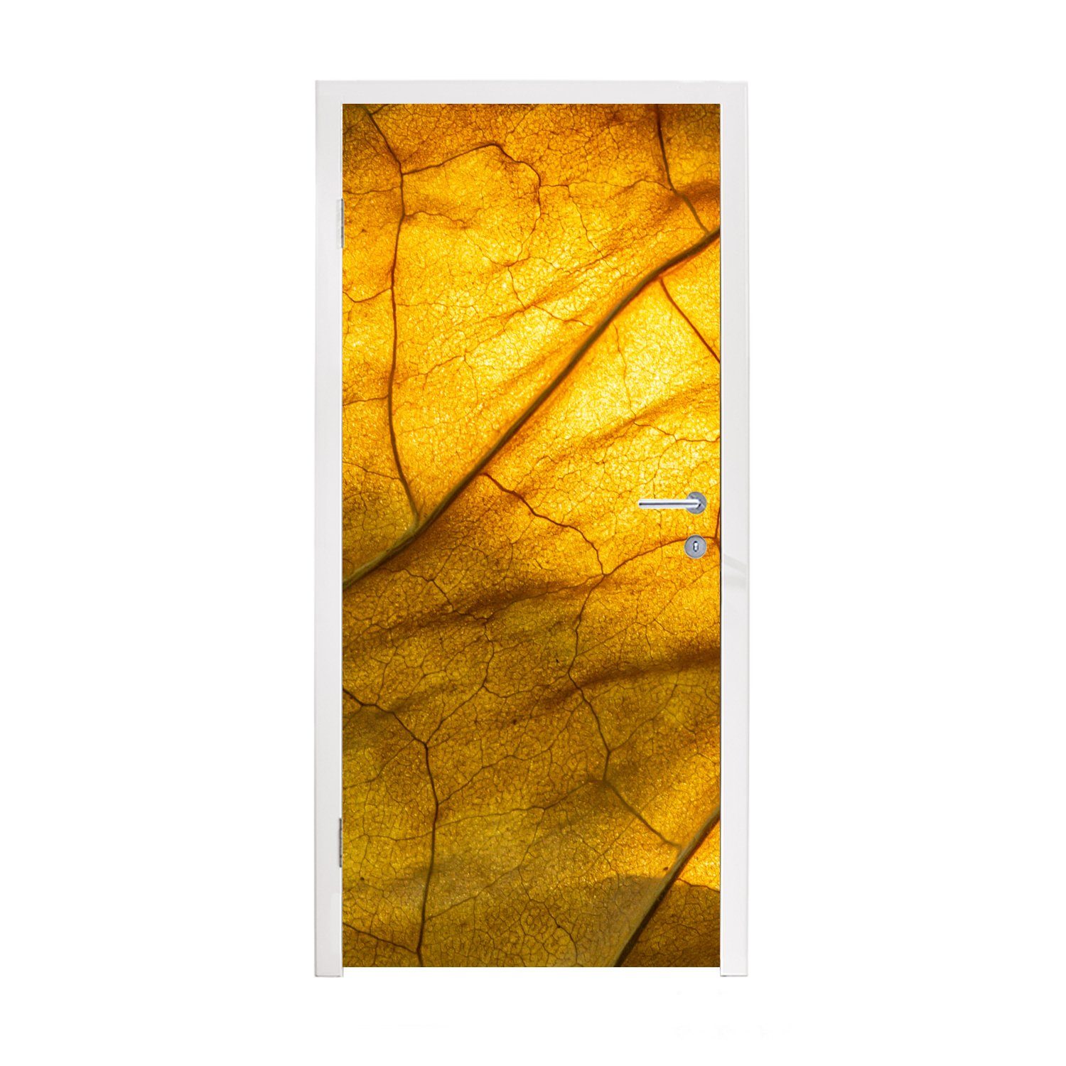 MuchoWow Türtapete Blätter - Textur - Gelb, Matt, bedruckt, (1 St), Fototapete für Tür, Türaufkleber, 75x205 cm