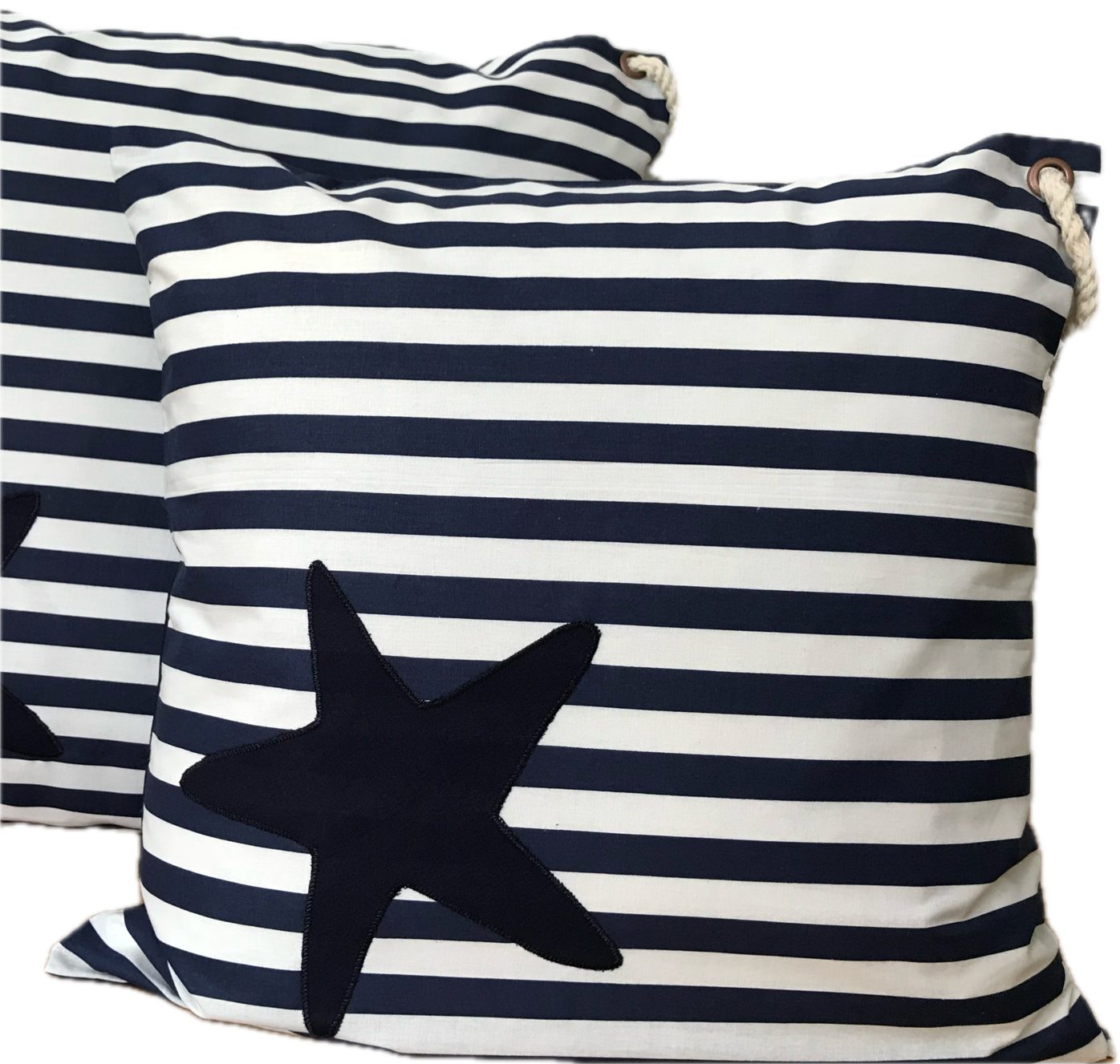 Ammerkind Dekokissen Maritime Kissenhülle, Kissenbezug *Seestern* blau gestreift, 100% Handarbeit, Kissenhülle ohne Füllung