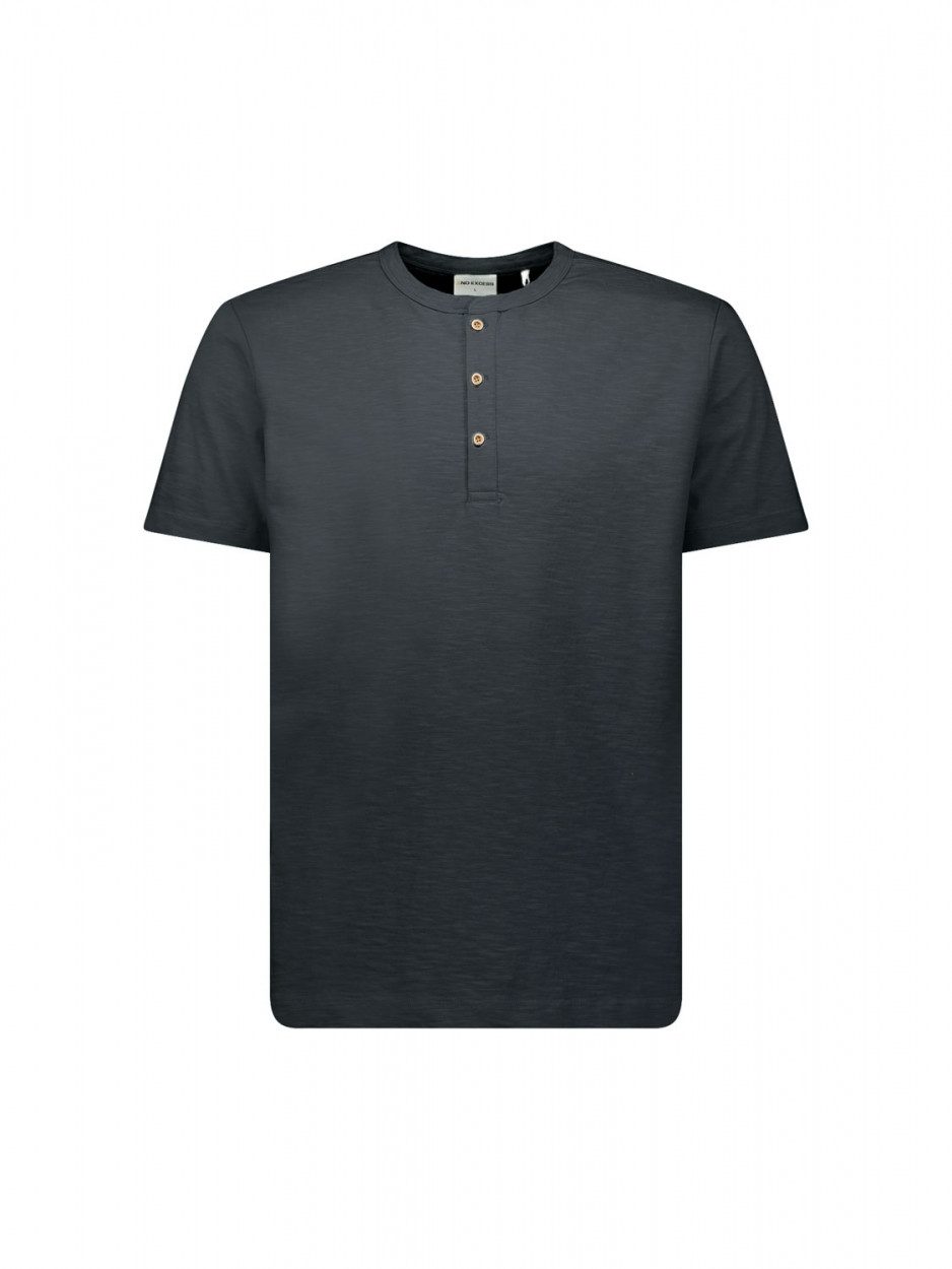NO EXCESS Kurzarmshirt T-Shirt Granddad Garment Dyed Slub