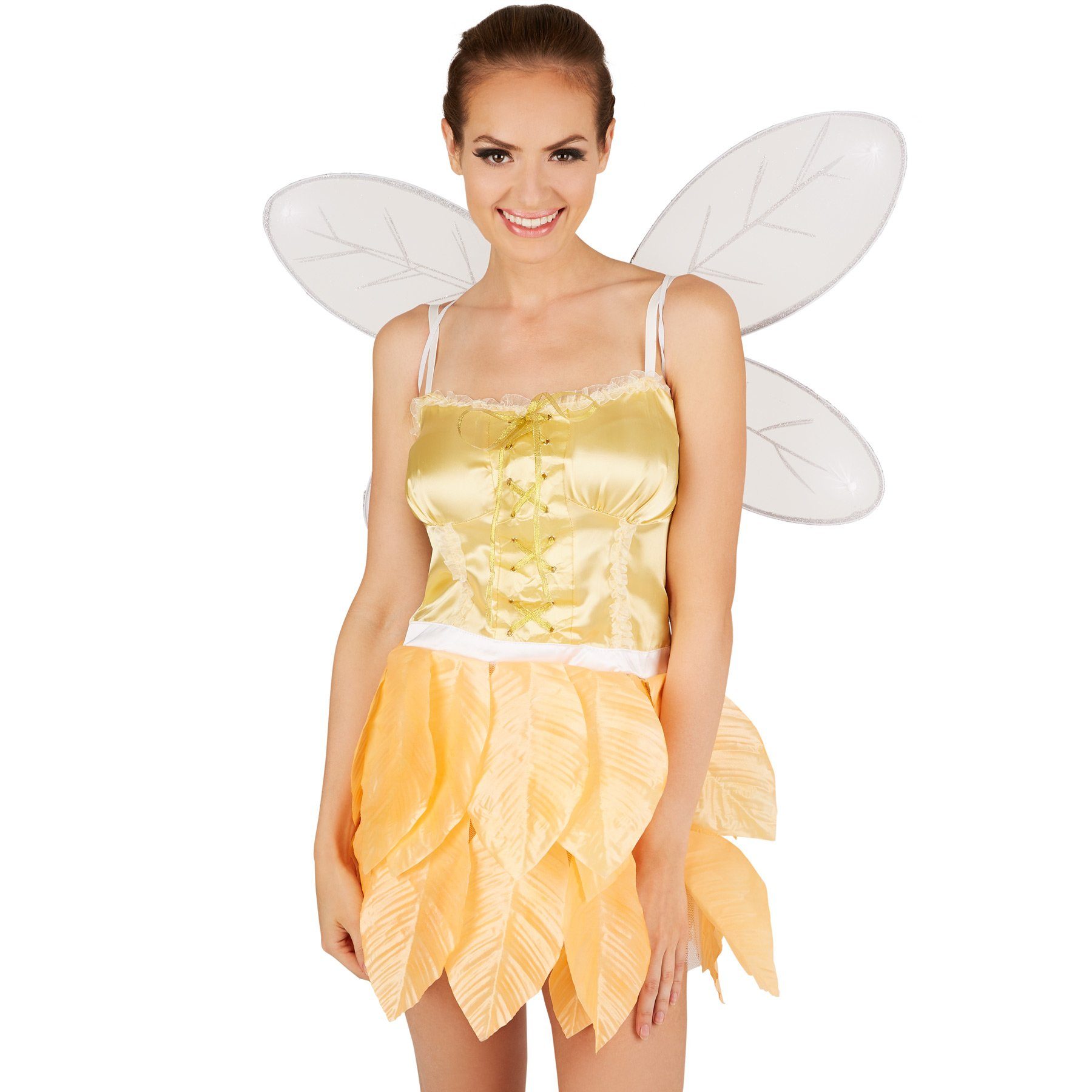 dressforfun Kostüm-Flügel Schwingenpaar/Flügelschmuck, in weiß, Zarte Schmetterlingsflügel, Gummibänder zur Rückenbefestigung, Glitzerumrandung und Glitzerdetails
