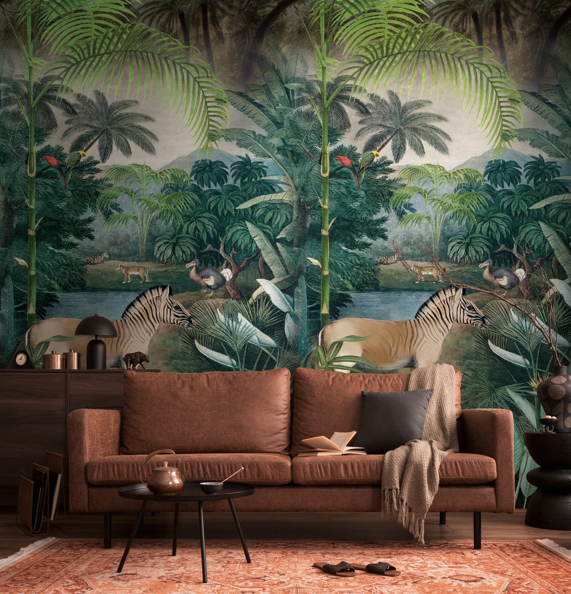 living walls Fototapete The Wall 4 Botanic – Zebra im Dschungel Vlies-Fototapete, leicht strukturiert, matt, animal print, Motiv, (1 St), Zebra im Dschungel mit atmosphärischer Tiefe