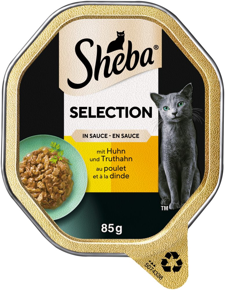 Sheba SHEBA® Selection in Sauce Schale mit Huhn und Truthahn 2 x 11 x 85g, Nassfutter für: Katze
