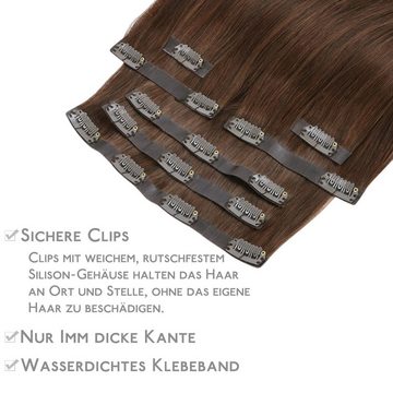 Wennalife Echthaar-Extension Nahtlose Clip-in-Haarverlängerungen, 130 g, 7 Stück, schokoladenbraune