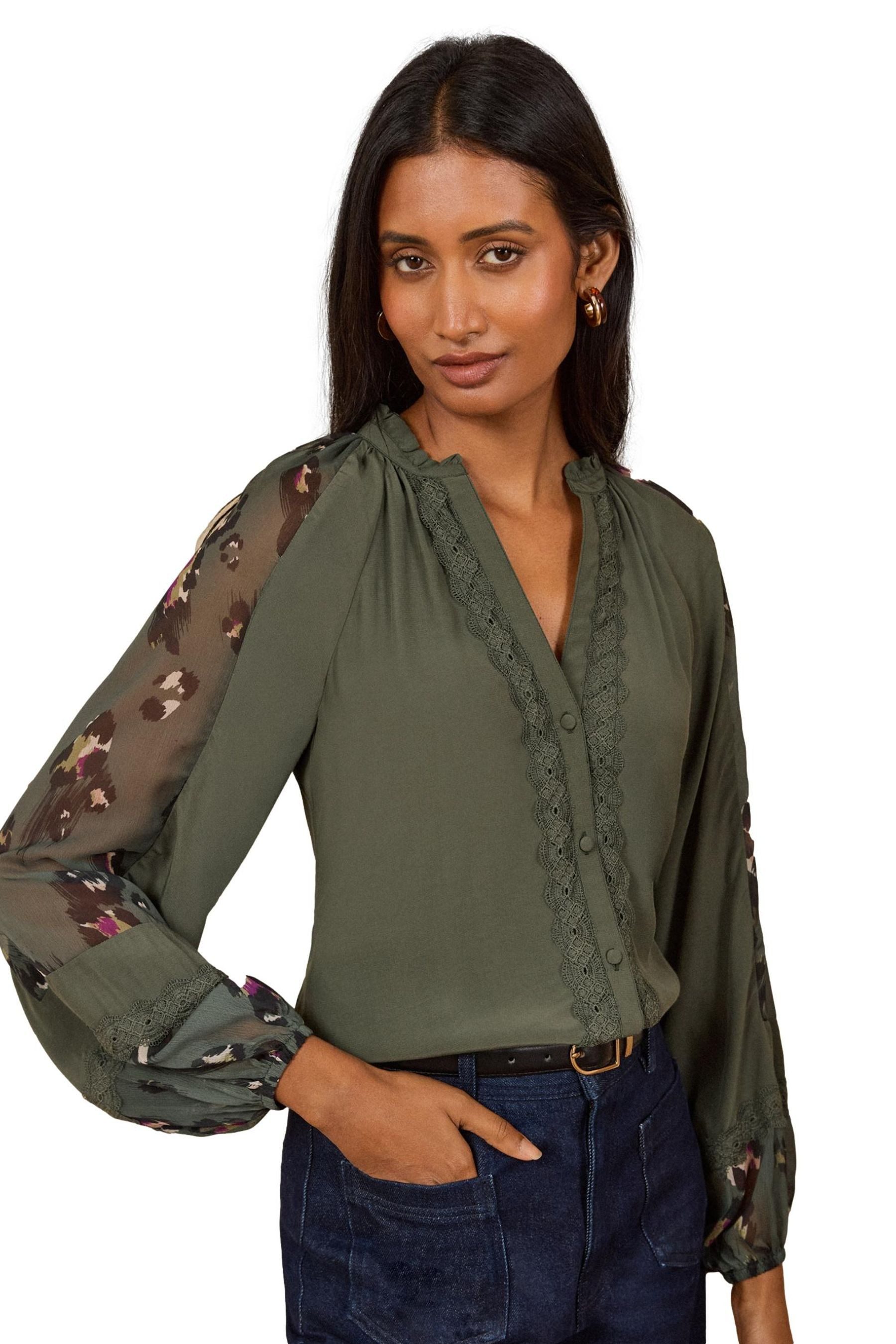 Love & Roses Langarmbluse Love & Roses Langärmelige Bluse mit Kerbausschnitt (1-tlg)