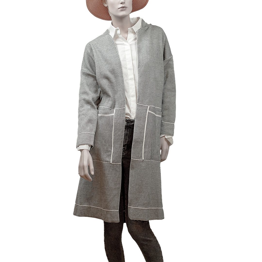 Hemdjacke Damen Strickjacke Lang Grau, Offener Cardigan