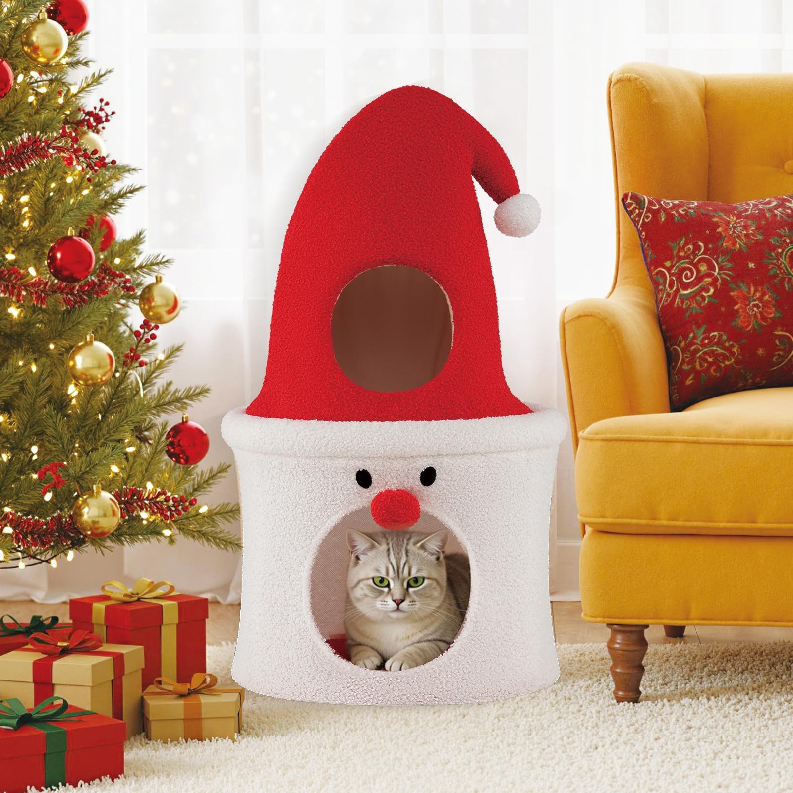 COSTWAY Kratztonne, (1-tlg), Katzenhöhle Weihnachten, Katzenhaus, Katzenmöbel Weihnachtsmann