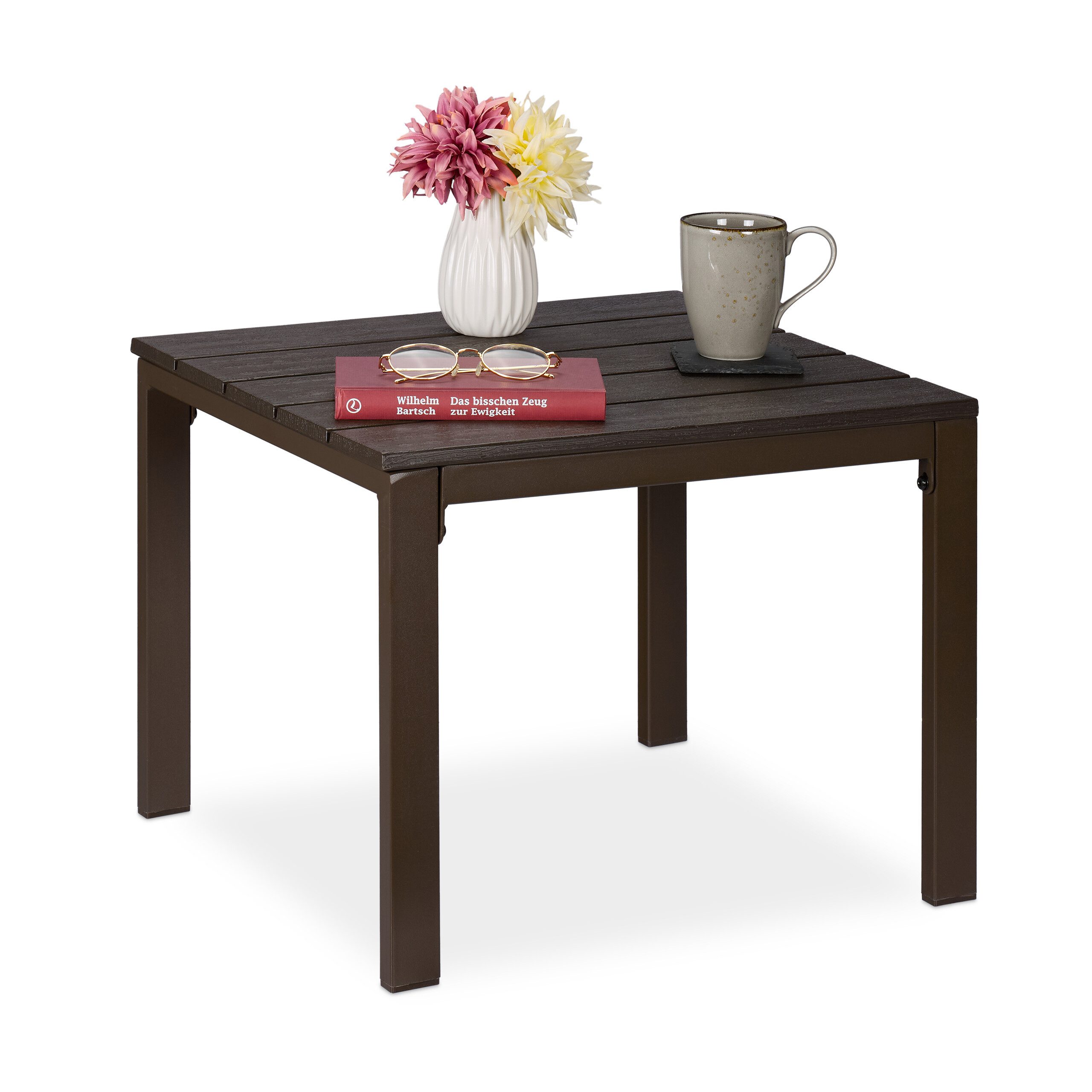 relaxdays Gartentisch Beistelltisch Balkon, Braun günstig online kaufen