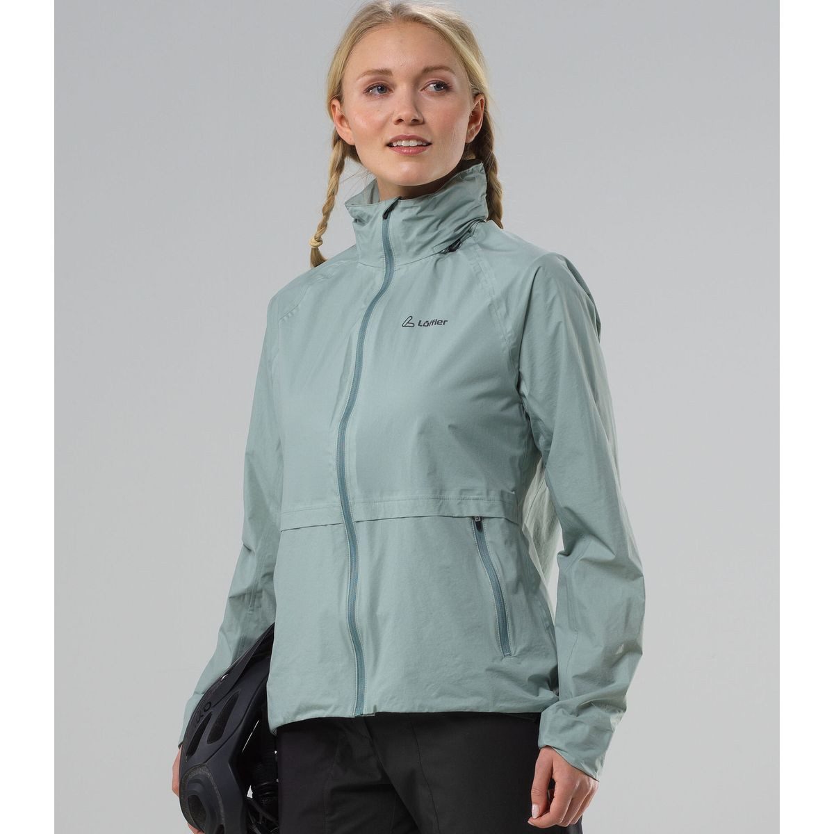Löffler Fahrradjacke Women Jacket With Hood CF WPM Pocket Kleinstes Packmaß, wasser- und winddicht, atmungsaktiv: Bequeme