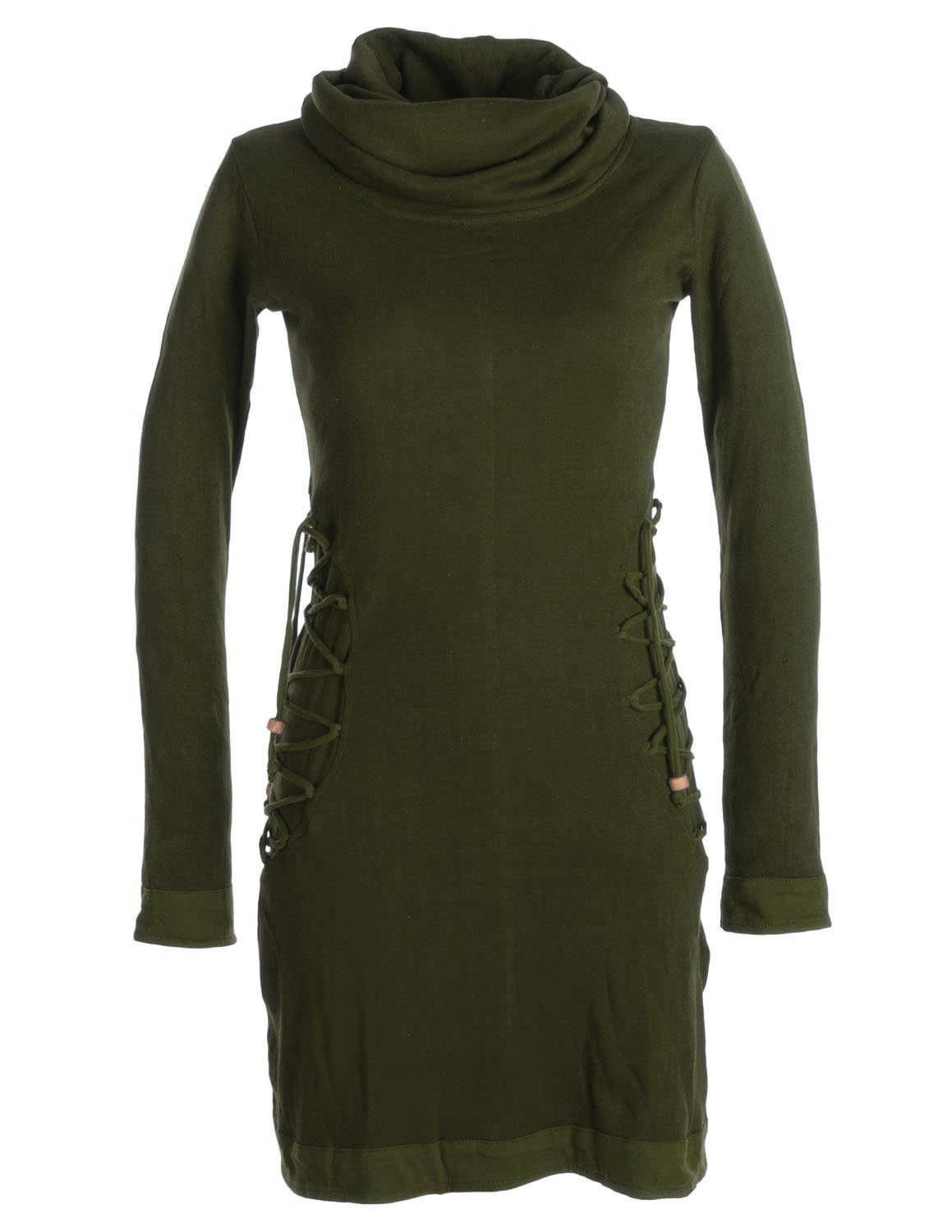 Jerseykleid Kleid mit langem Kapuzenkragen und Schnürungen