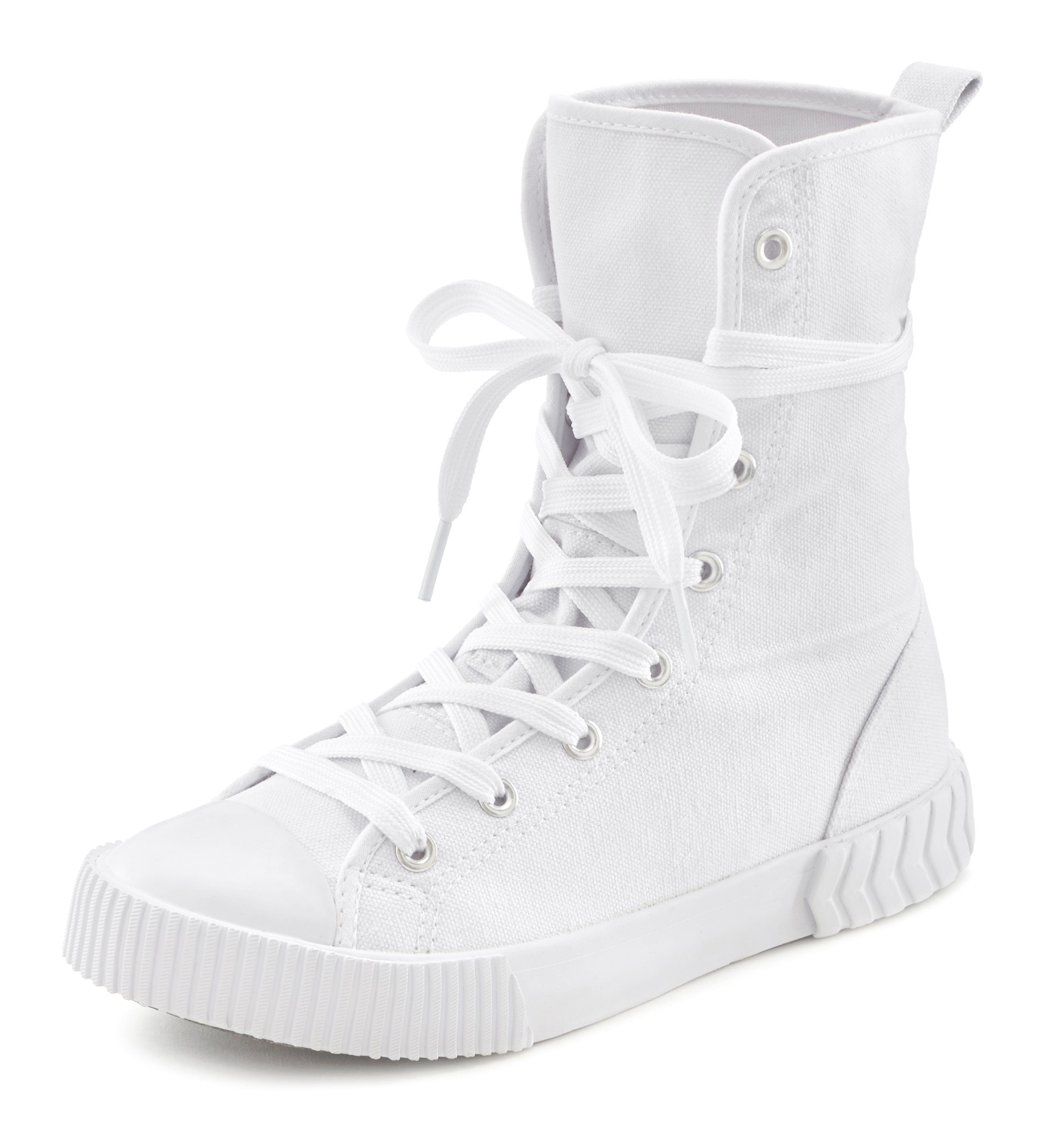 LASCANA Stiefelette im Combat Look, High Top Sneaker, Schnürschuh, Textil-B günstig online kaufen