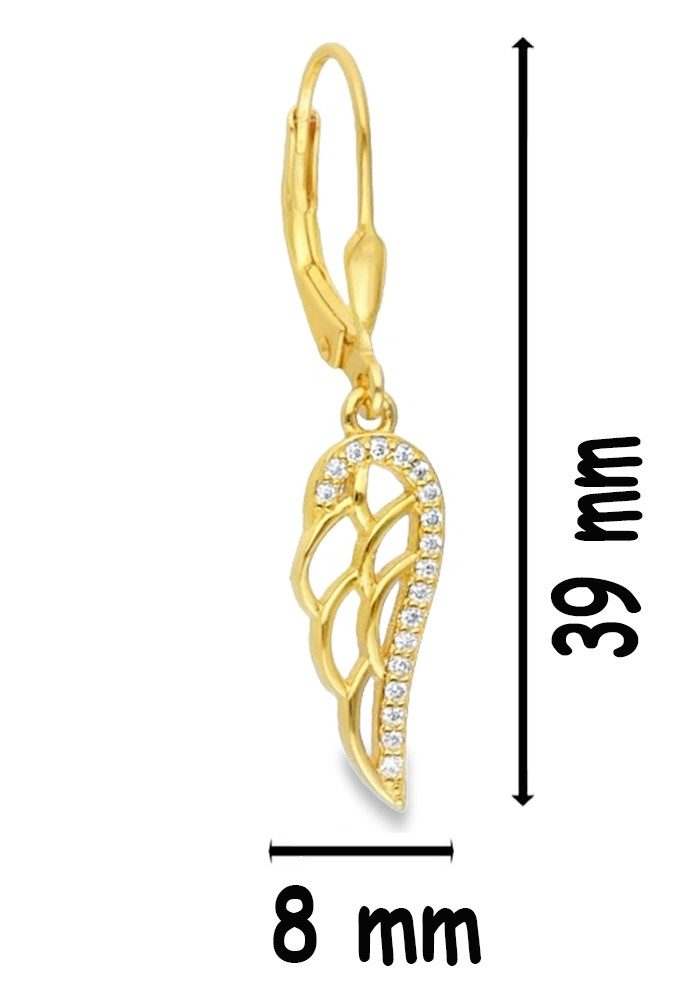 Limana Paar Ohrhänger hängende Ohrringe 925 Silber 18k vergoldet Engel-Flügel Frauen Damen (inkl. Schmuckbox), Geschenk Ostern Muttertag Weihnachten Geburtstag Schmuck für jeden Tag